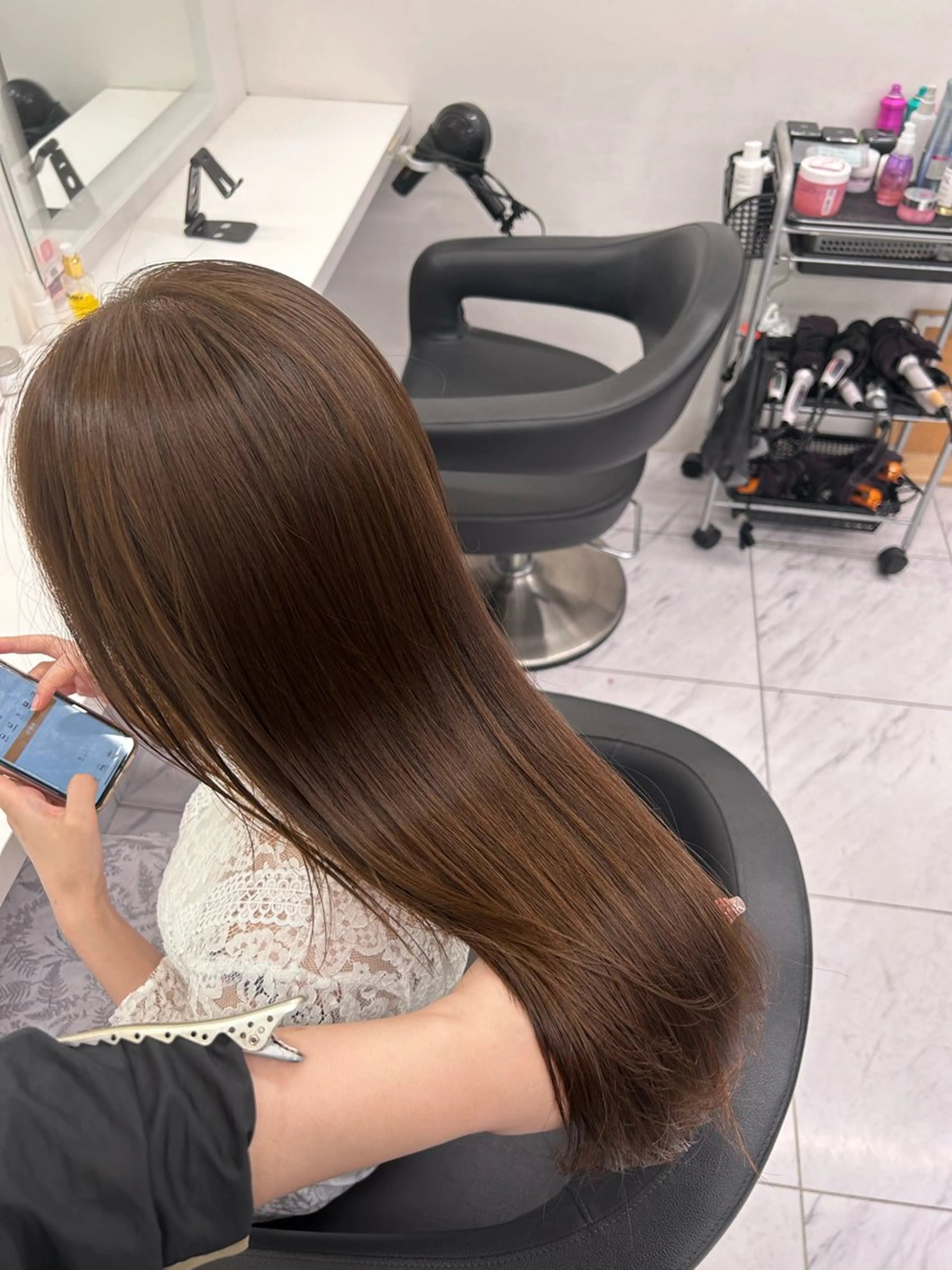 ロング カラー パーマ ヘアアレンジ メンズ キッズ ヘアカラー トリートメント ヘアセット ブリーチなしカラー/ ブラウン/レイヤーのヘアスタイル