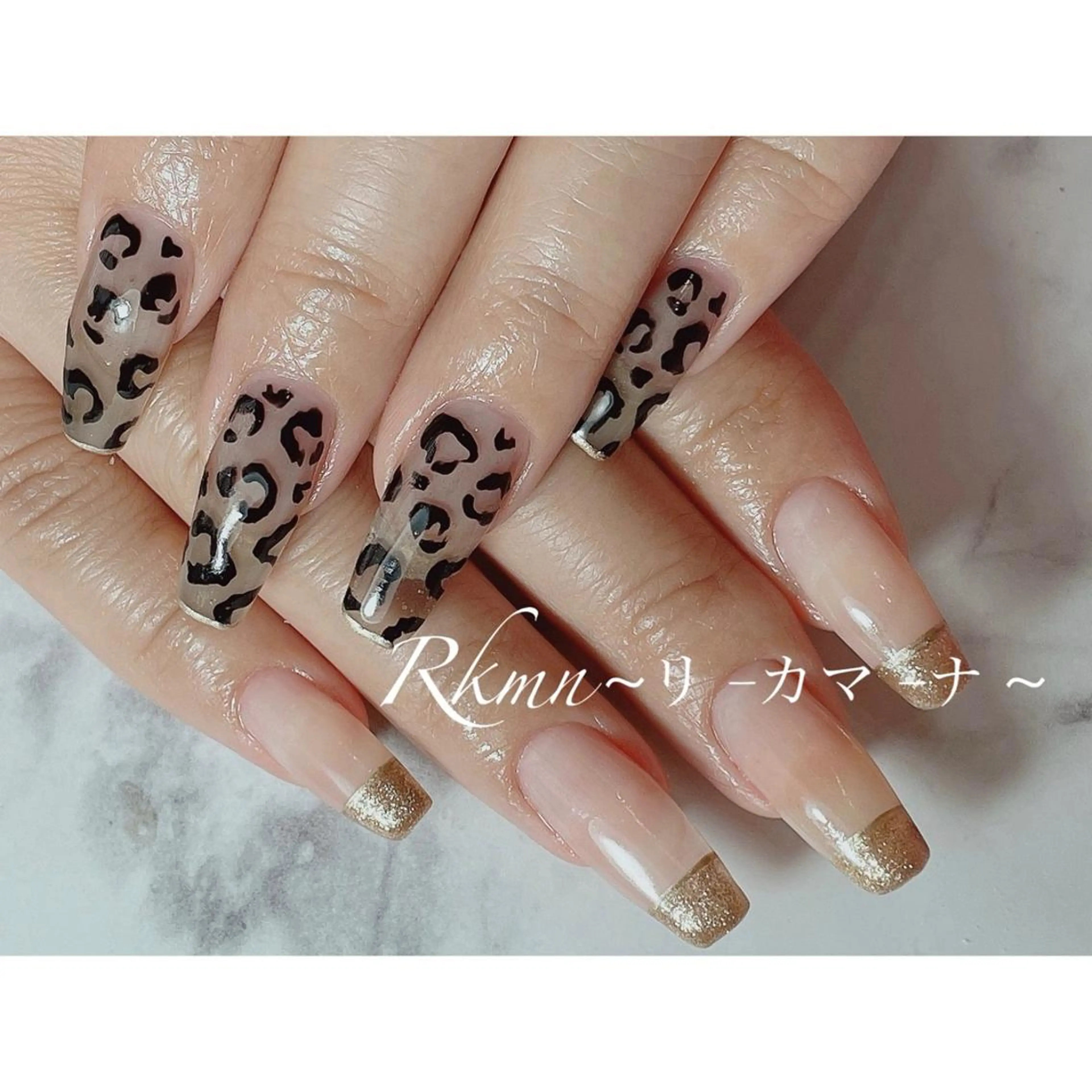 ネイル アニマル柄 アートネイル フレンチネイル ゴールド 春ネイル ハンドネイル フットネイル ハンドケア Rkmn ~リ-カマ-ナ~のネイルデザイン