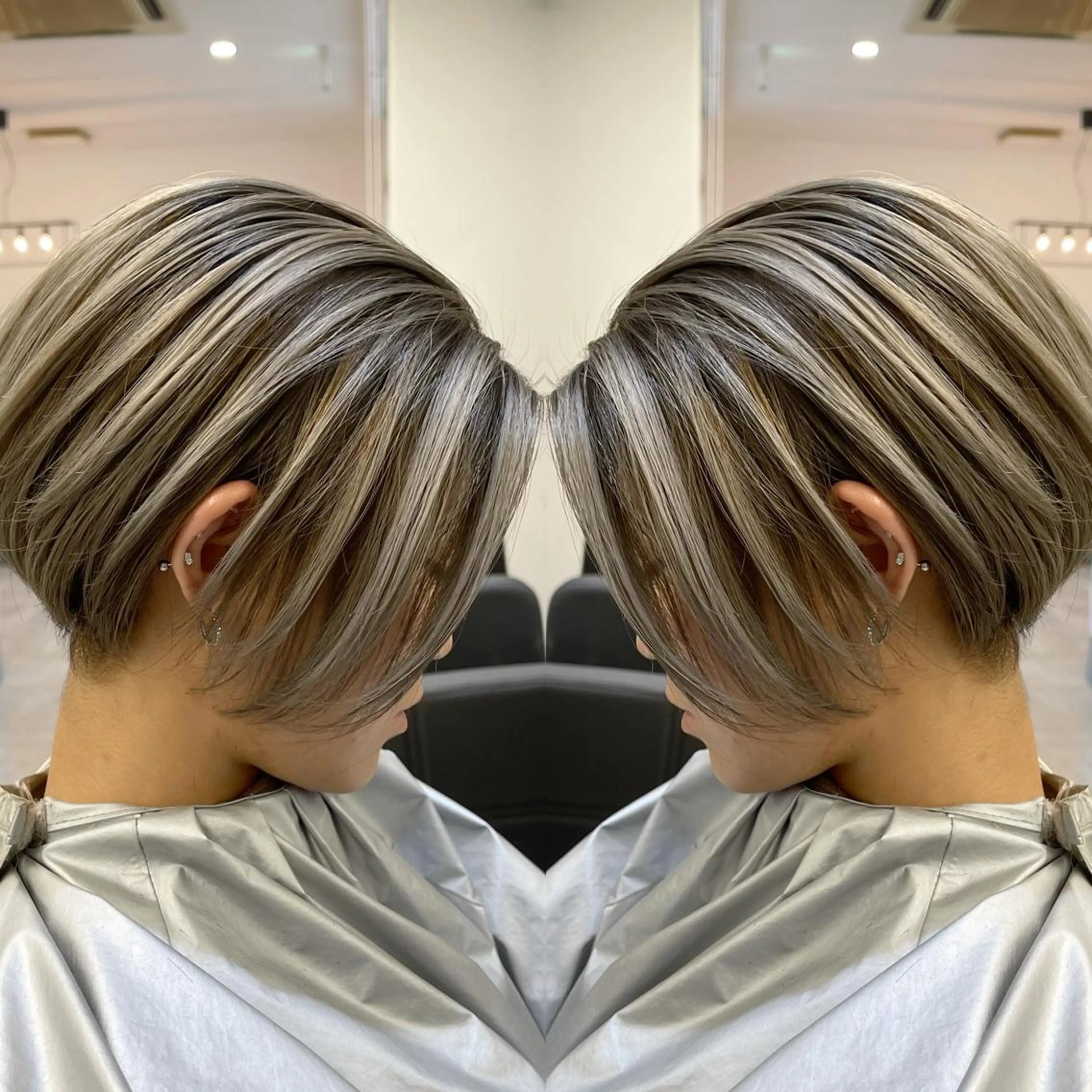 ショート カラー ヘアアレンジ バレイヤージュ デザインカラー ハイライトカラー 外国人風カラー ハイライト アンドウ ユウ/ レイヤーカット/韓国のヘアスタイル