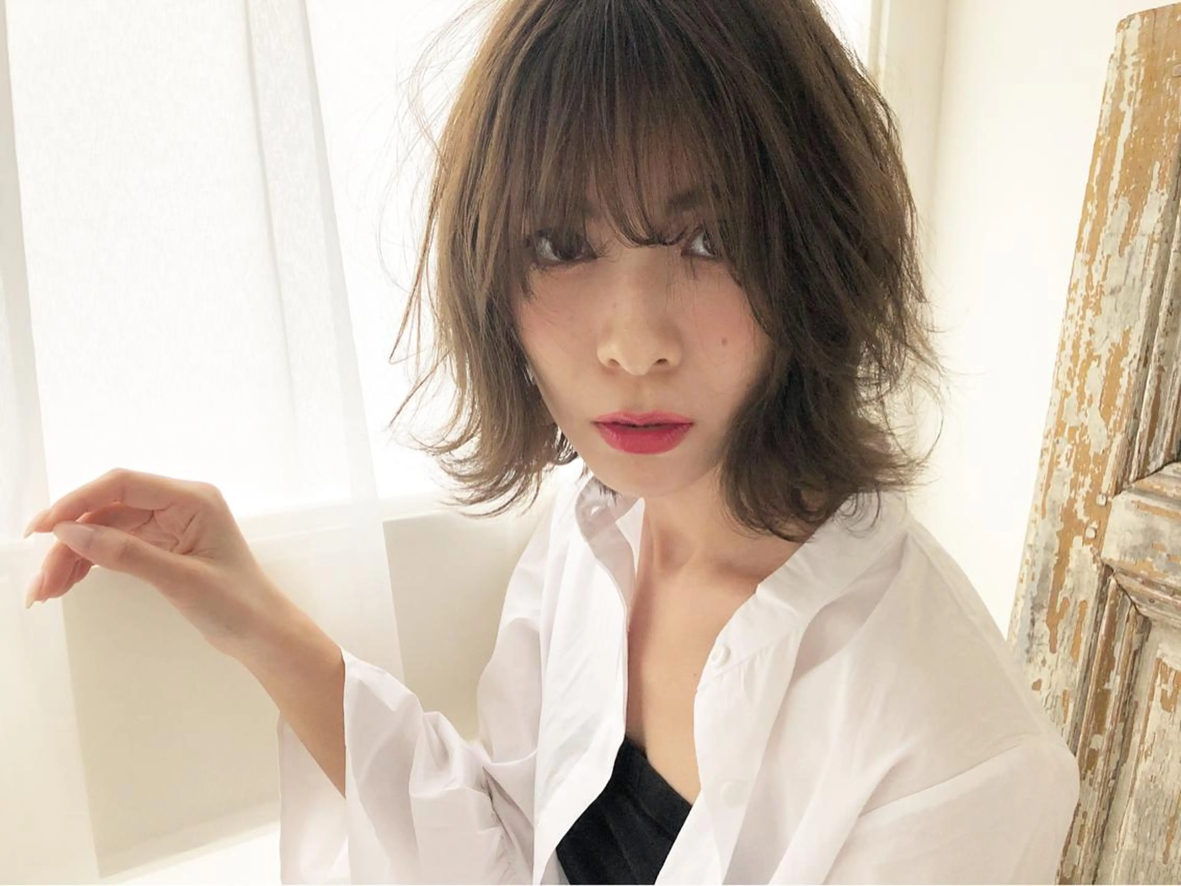 ミディアム ミディアムパーマ ハイライト トリートメント カット 夜23時まで予約🉑 reverieあきらのヘアスタイル