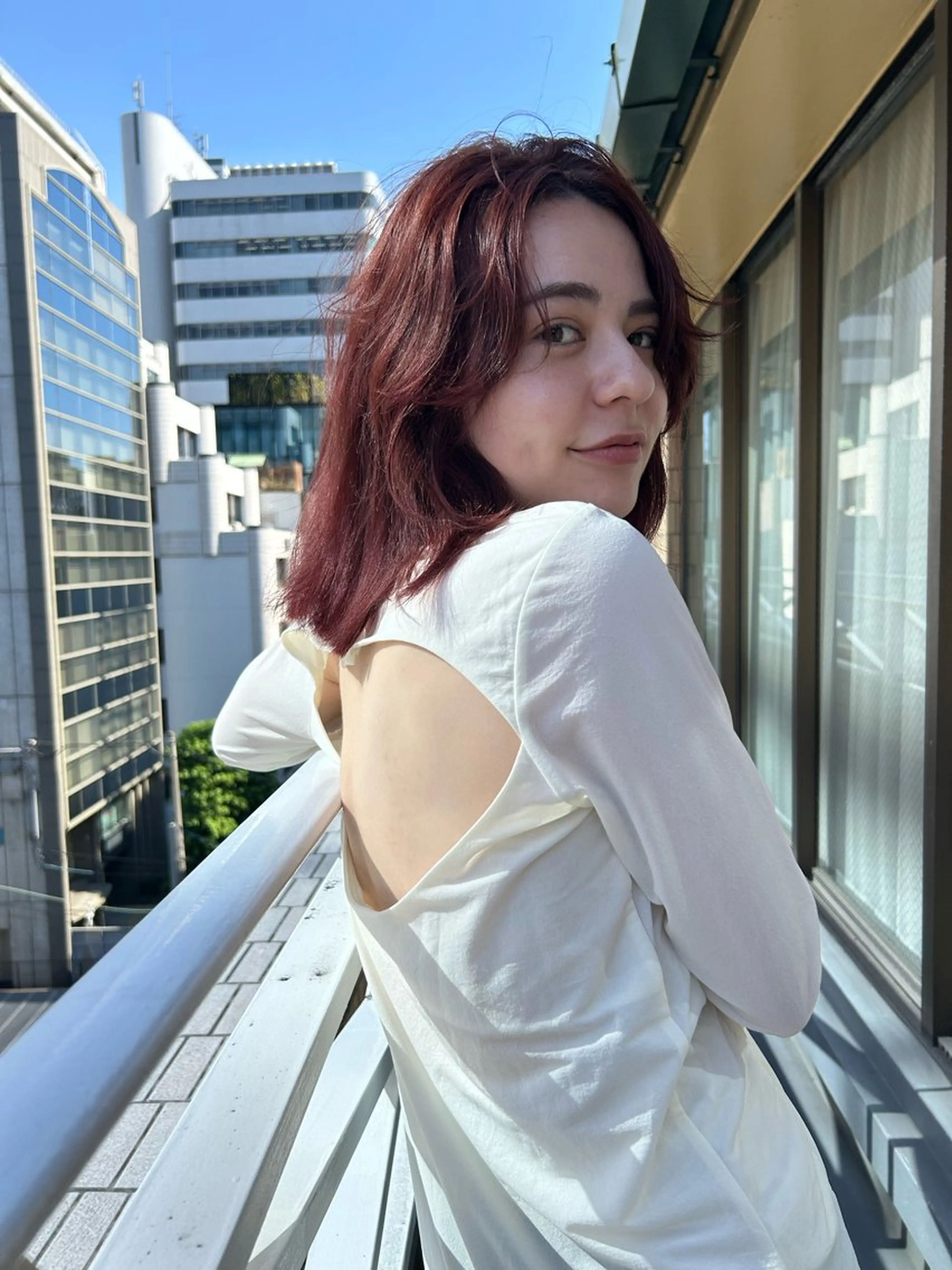 ミディアム カラー ブリーチ ボルドーカラー ブリーチなしカラー レッドカラー ボブ ショート/ボブ/ 心斎橋/宮脇美奈のヘアスタイル