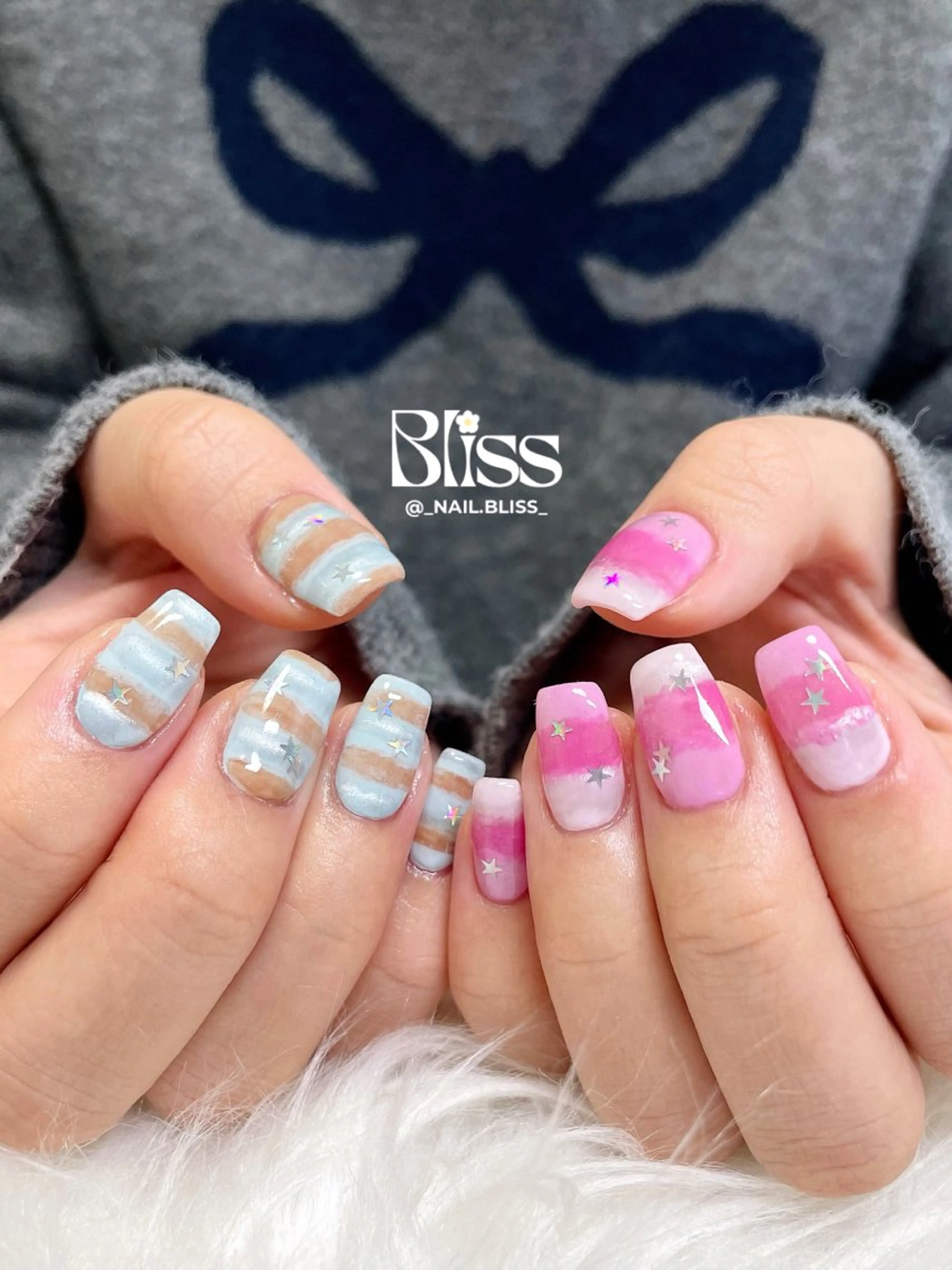 ネイル ボーダー マグネットネイル 持ち込み ハンドネイル NAIL BLISSのネイルデザイン