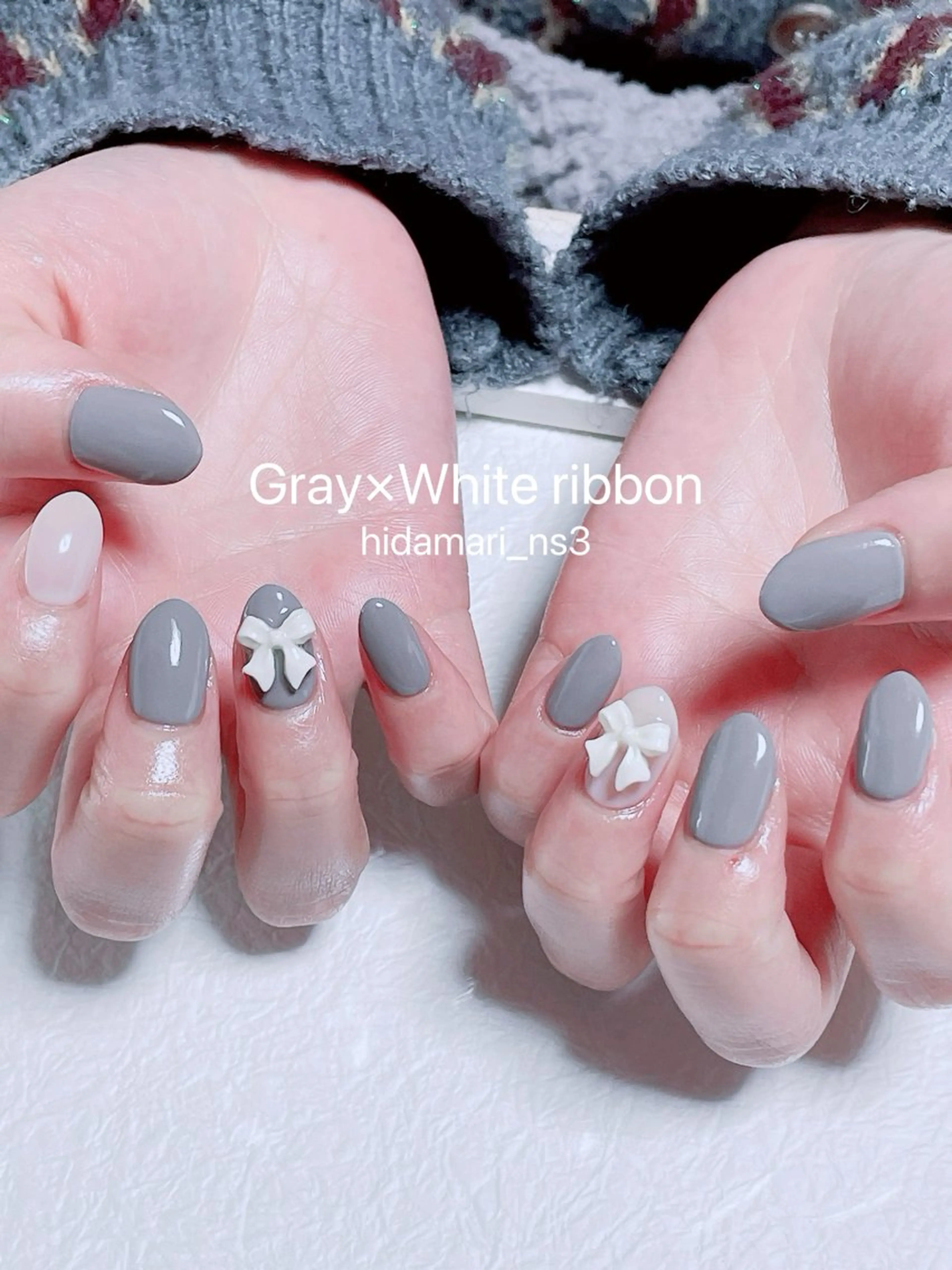 ネイル ワンカラーネイル リボン ホワイト NailSalon ひだまりのネイルデザイン