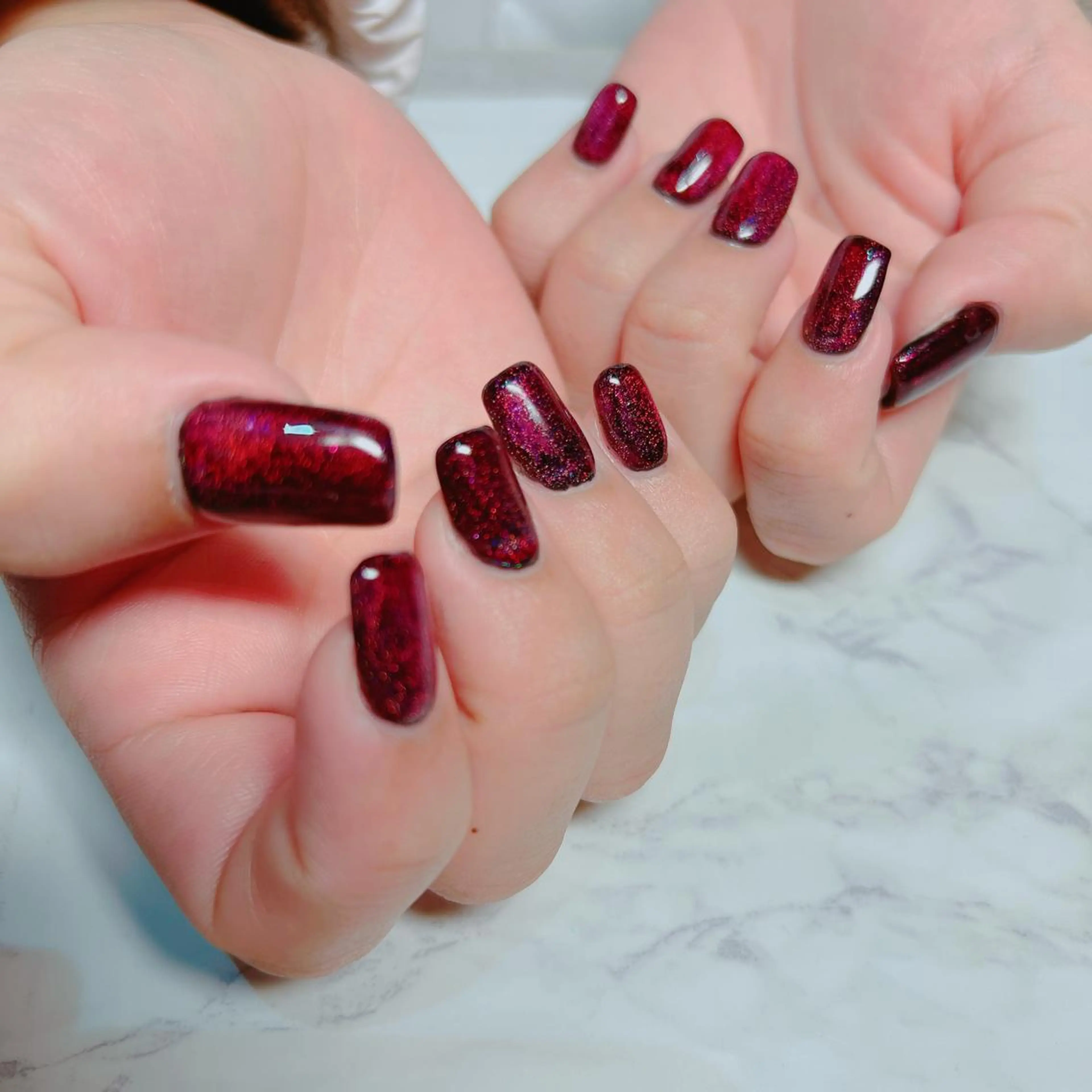 ネイル ブルー クリアネイル マグネットネイル 赤色 ハンドネイル たきぐち みちこのネイルデザイン