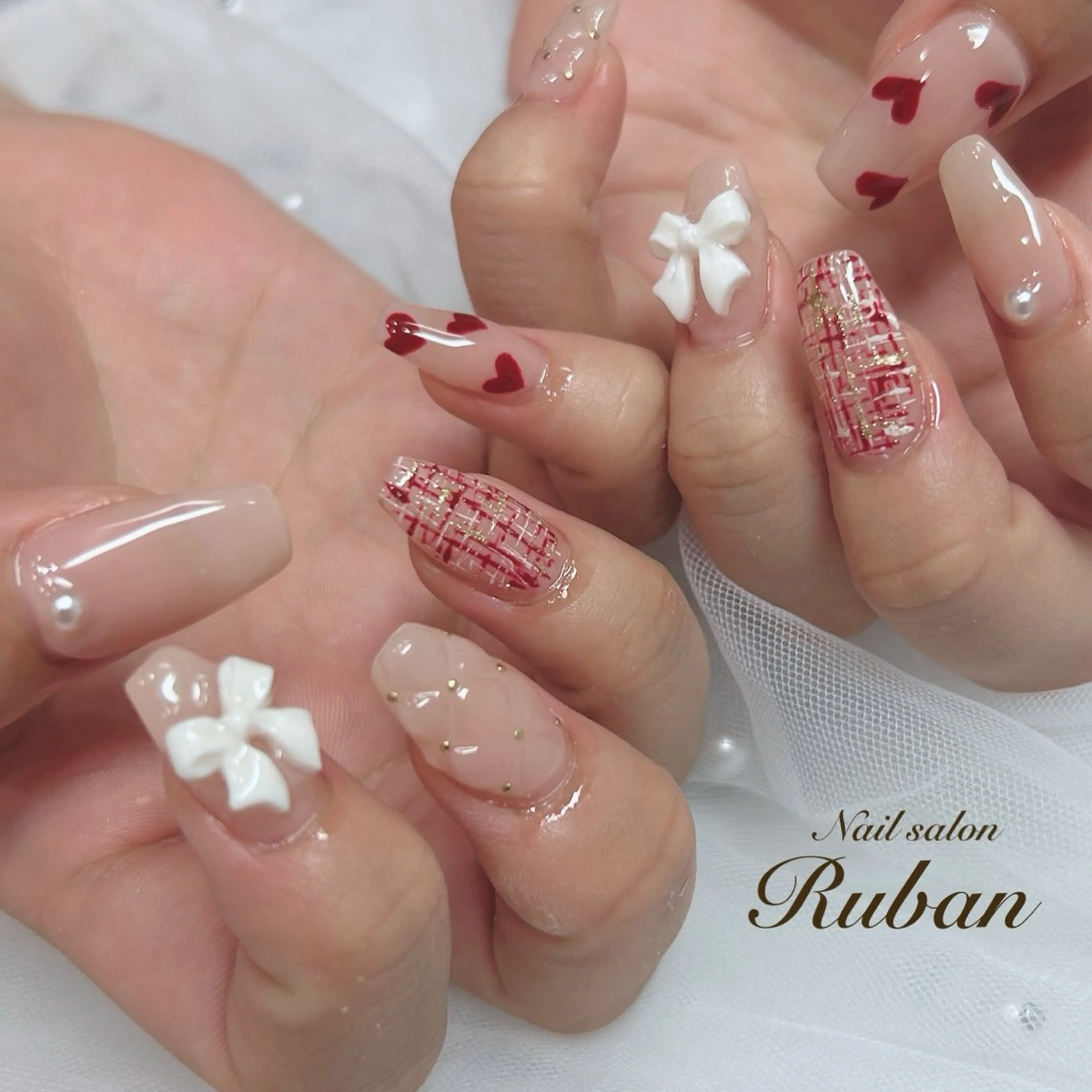 ネイル 持ち込み リボン ツイードネイル Nail salon Rubanのネイルデザイン