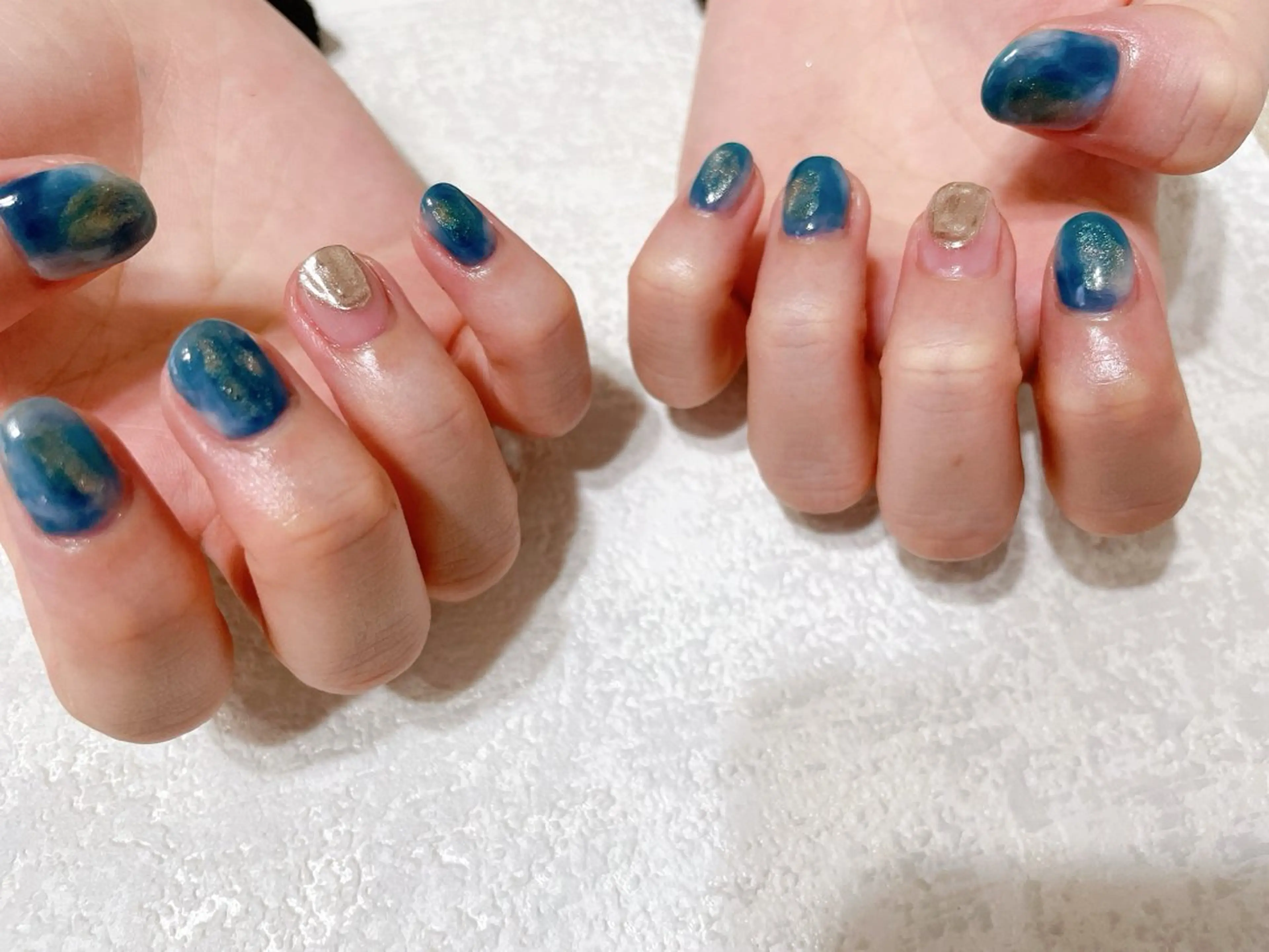 ネイル ブルー ジェルネイル 韓国ネイル ニュアンスネイル パラジェル kikinail 溝の口のネイルデザイン