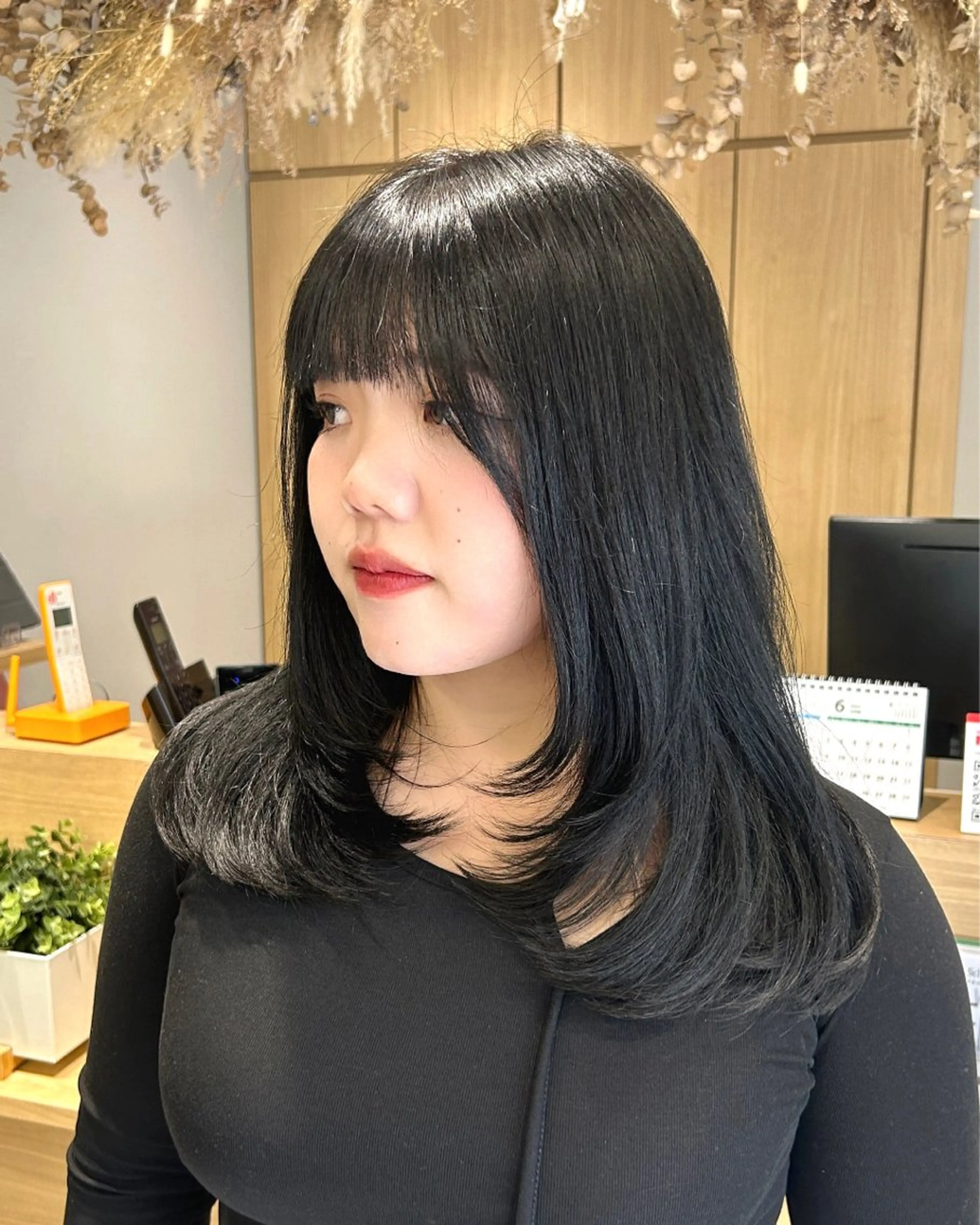 セミロング カラー 黒髪 ブリーチ 透明感カラー インナーカラー ブリーチなしカラー 韓国ヘア×レイヤー カット/上田丈也のヘアスタイル