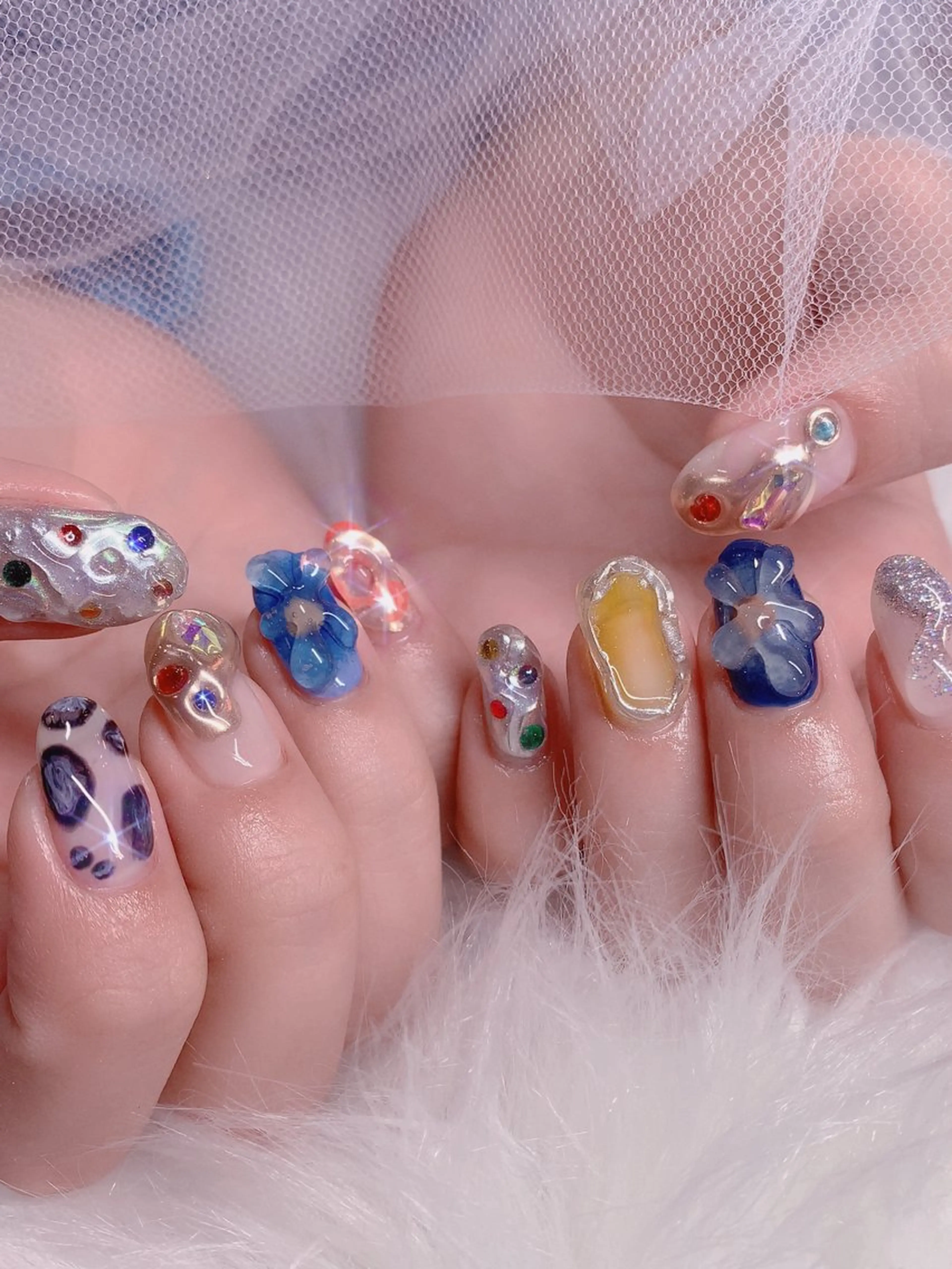 ネイル アートネイル キラキラネイル ミラーネイル 持ち込み ニュアンスネイル シェアサロンLei.g(レイジー)所属・3Dアートネイル💗 都築レナのネイルデザイン