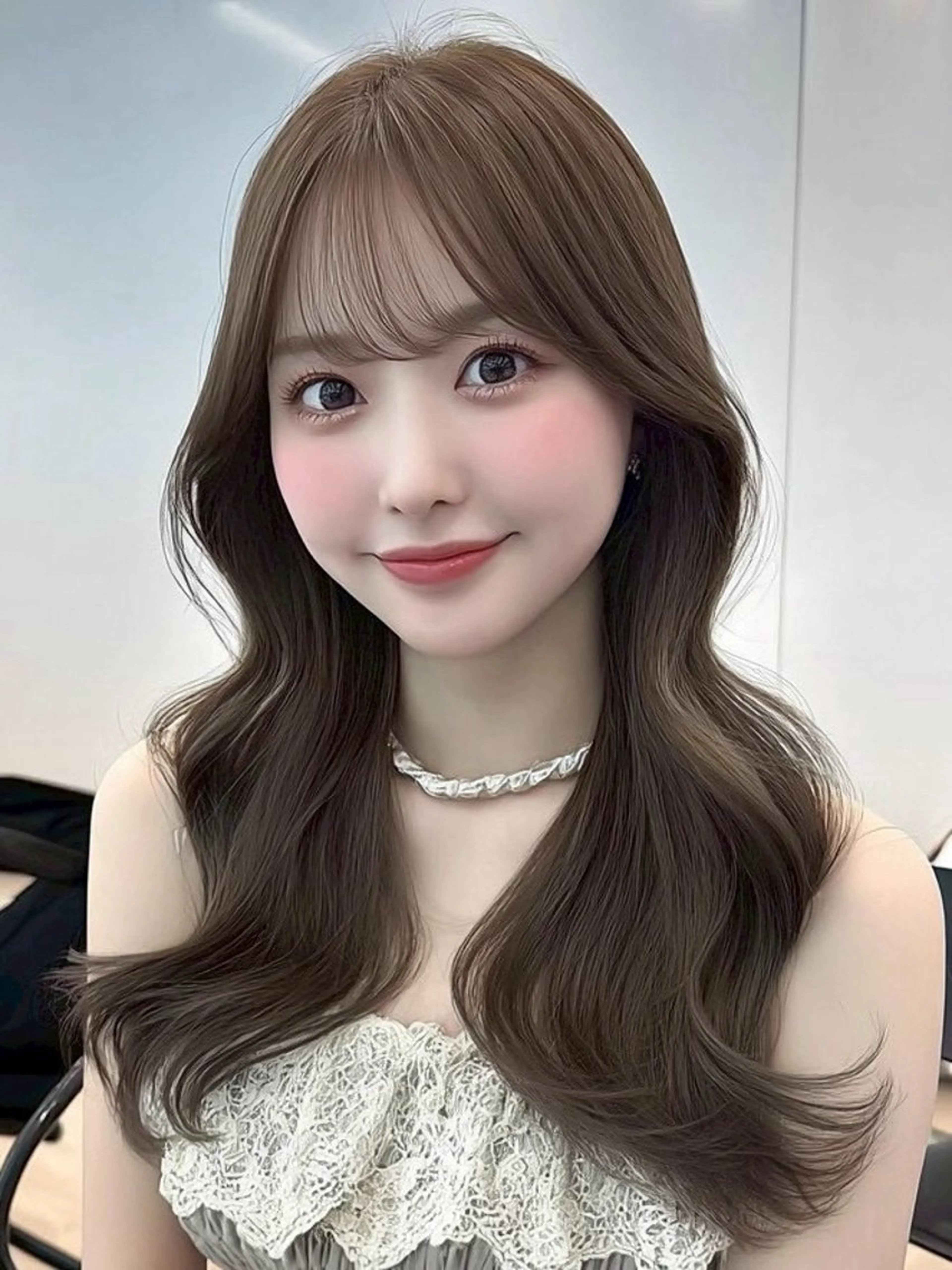 ロング カラー 透明感カラー くびれヘア 顔周りカット ヨシンモリ 韓国風ヘア カット ヘアカラー トリートメント レイヤーカット/ 髪質改善/透カラーのヘアスタイル