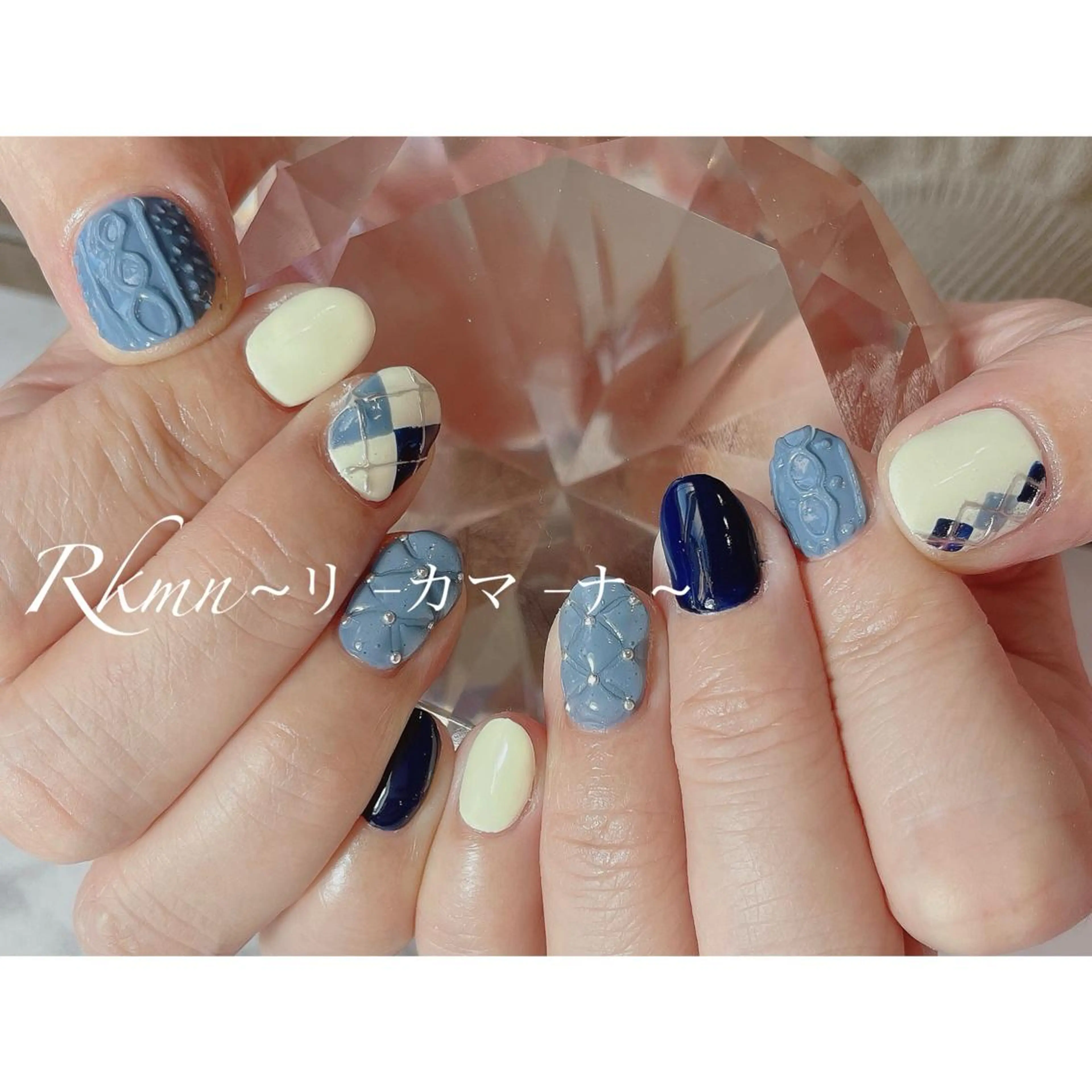 ネイル アートネイル ブルー ネイビー 春ネイル ハンドネイル フットネイル ハンドケア Rkmn ~リ-カマ-ナ~のネイルデザイン