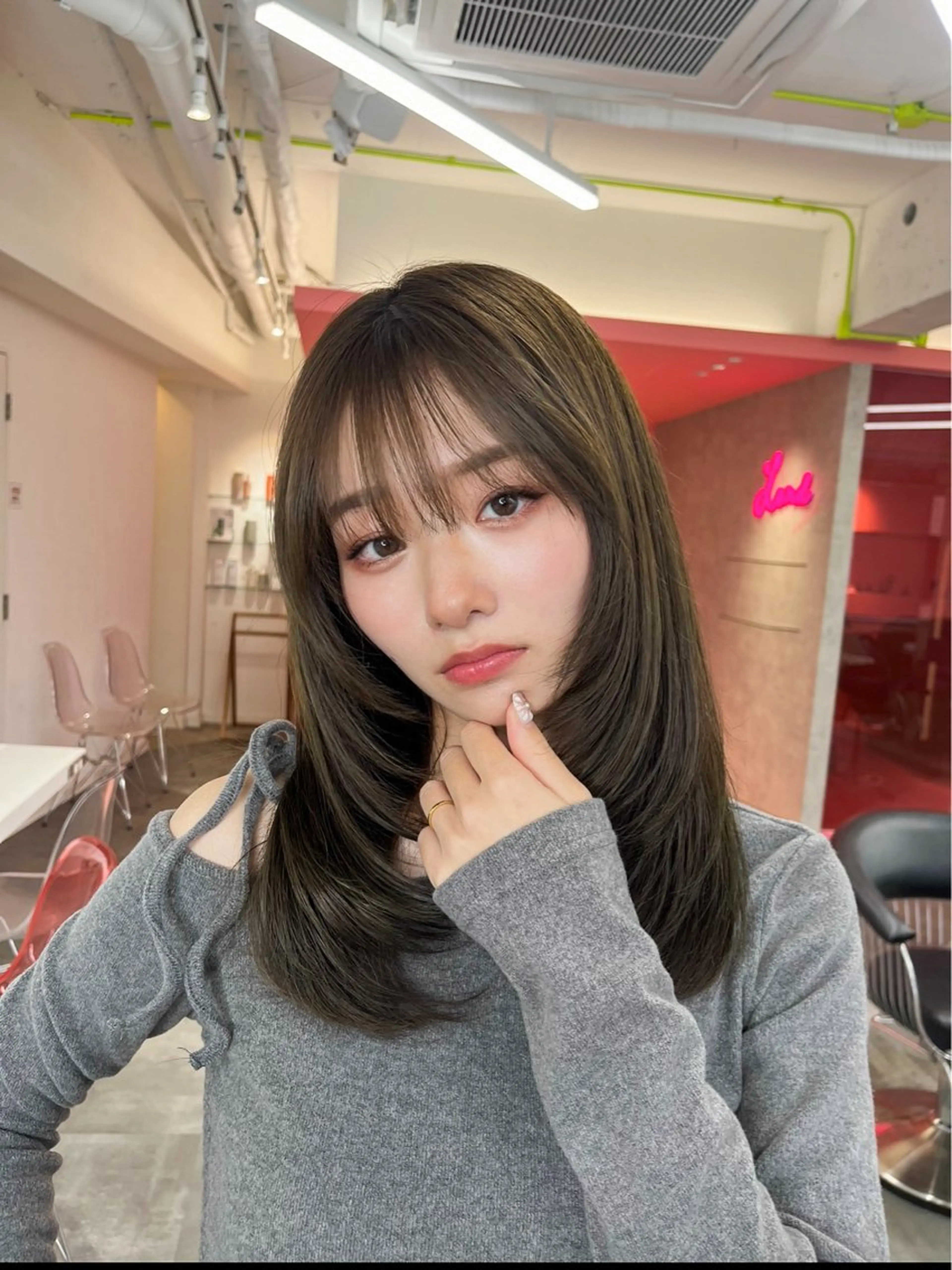 ミディアム カラー 山崎/ボブ縮毛矯正 レイヤー髪質改善のヘアスタイル