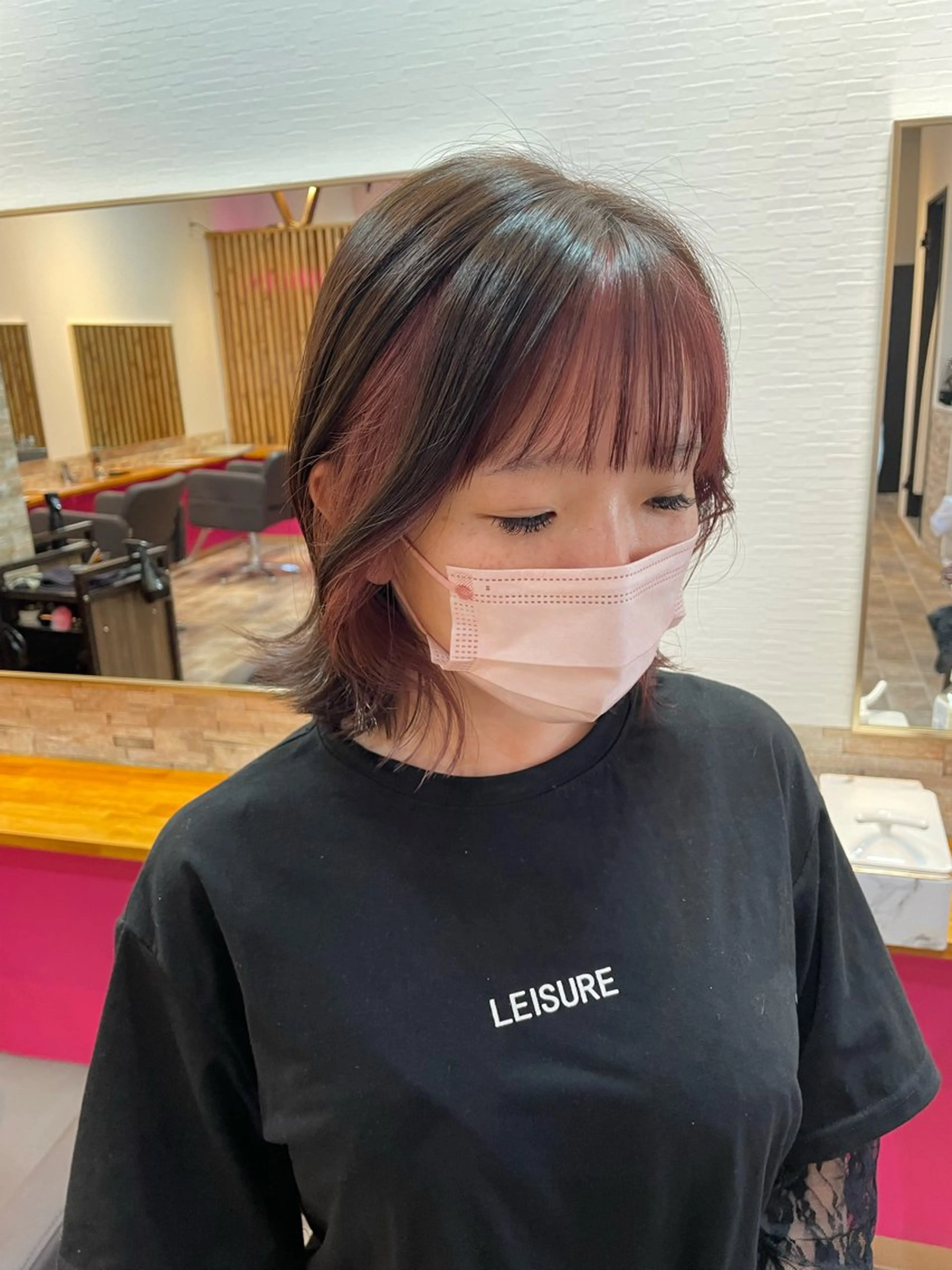 ミディアム カラー ベージュカラー ピンクカラー ピンクベージュ カット ヘアカラー トリートメント YUI/ ブリーチカラー🌷のヘアスタイル