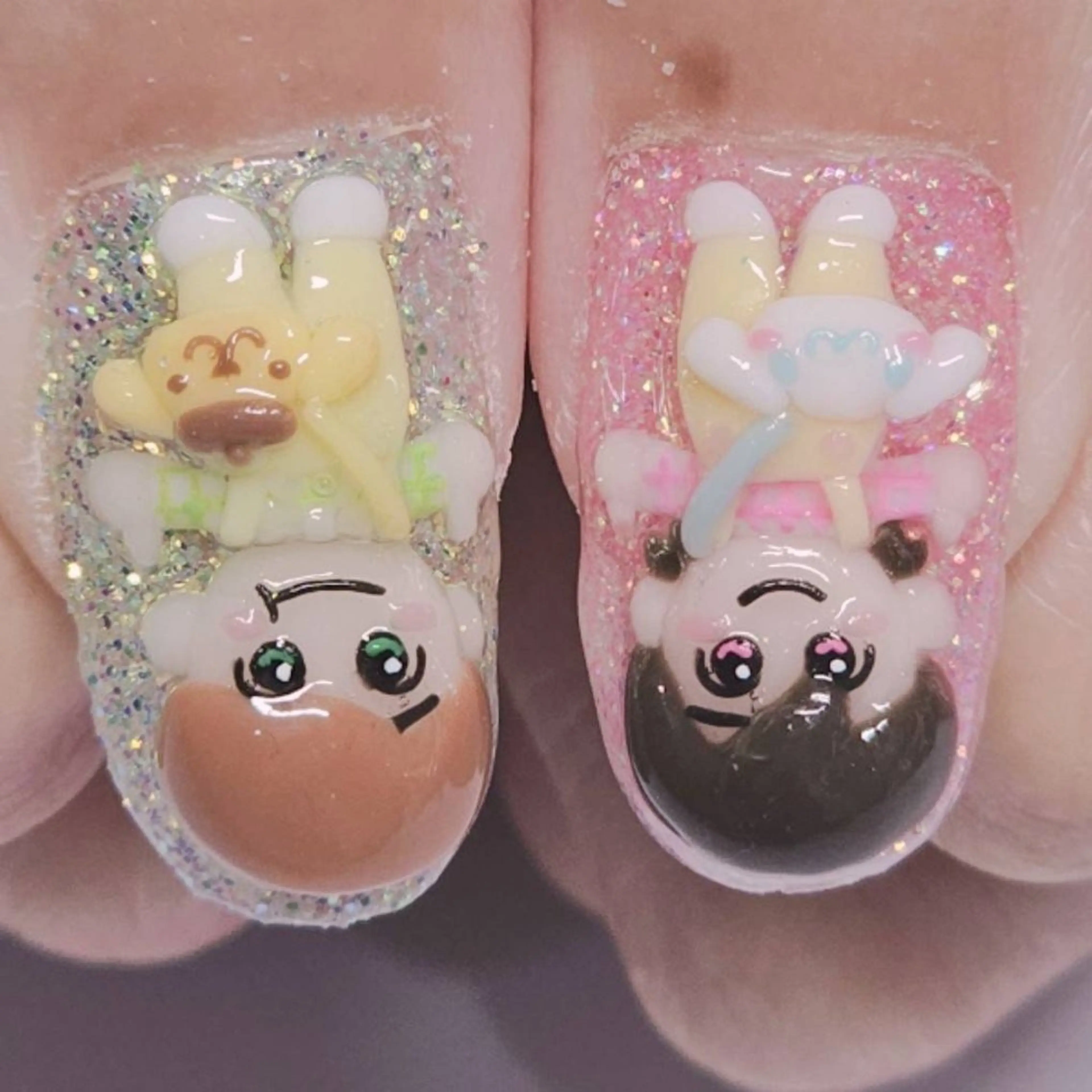 ネイル アートネイル ブルー グリーン ラメ(グリッター) パステルネイル ハンドネイル よしだ ひろきのネイルデザイン