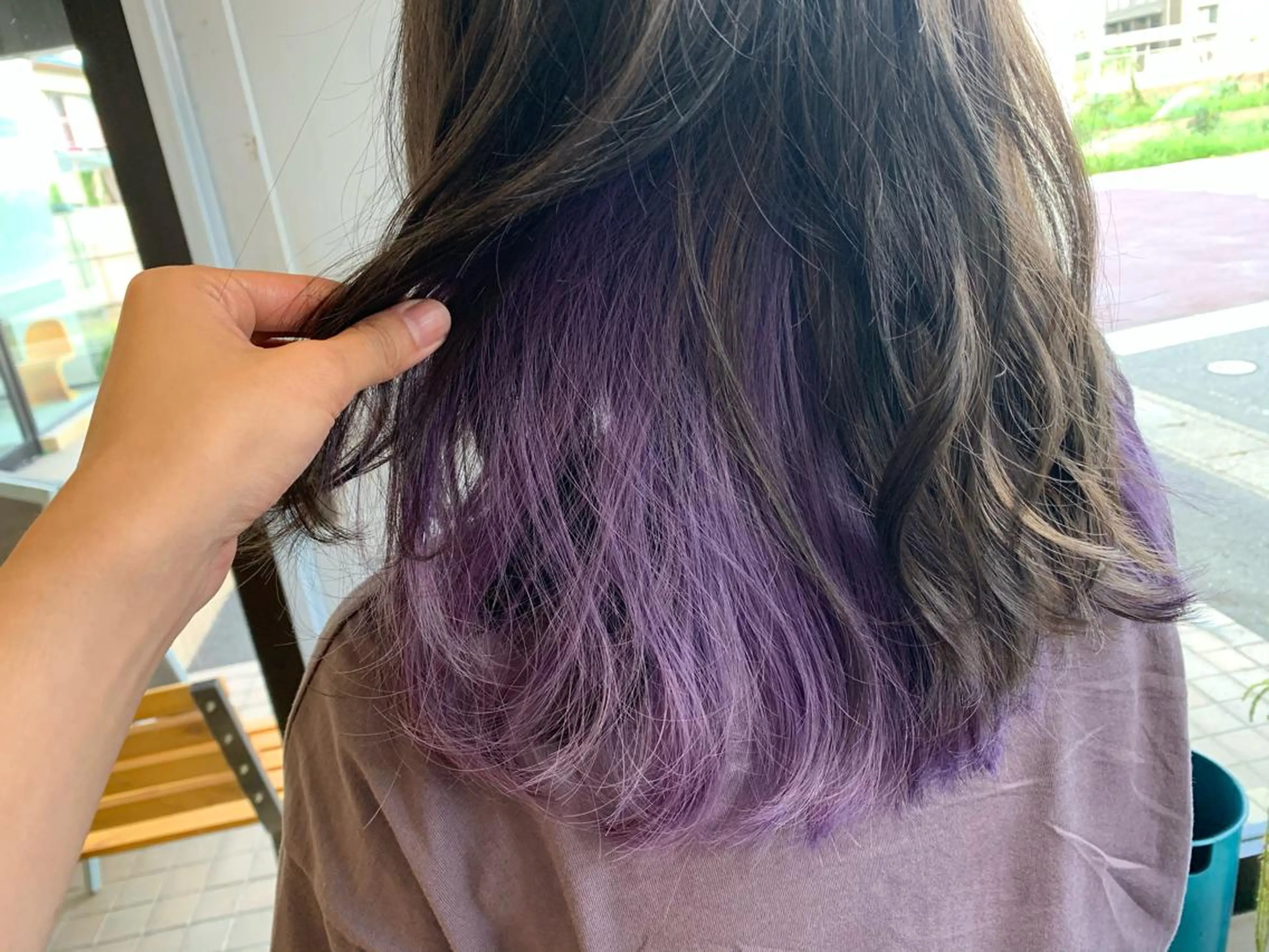 ロング カラー パープルカラー ヘアカラー トリートメント ツキダテ ユイのヘアスタイル