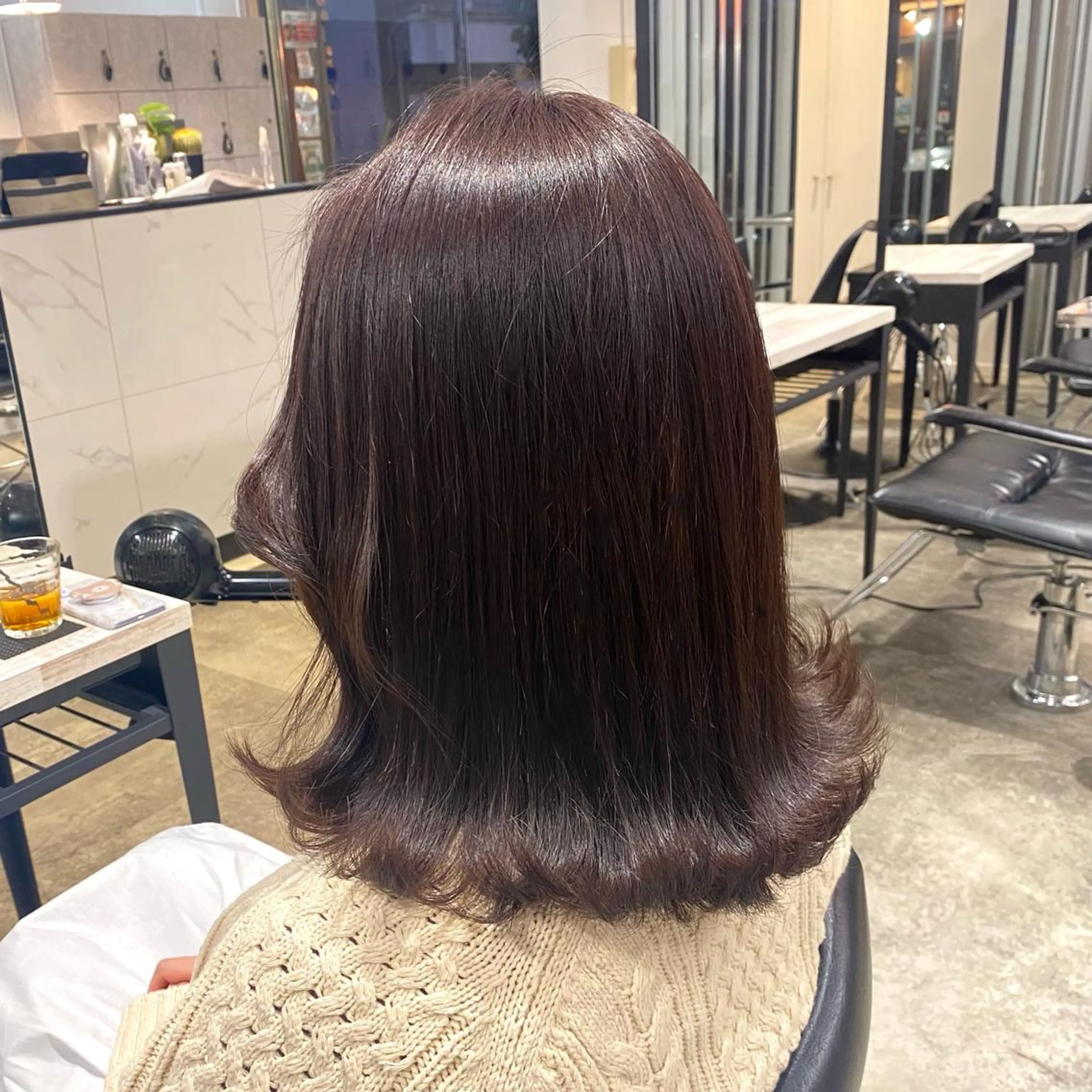 セミロング カラー パーマ ヘアアレンジ ブラウンカラー ラベンダーカラー 新宿⌇韓国風ヘア ⌇透明感カラーのヘアスタイル