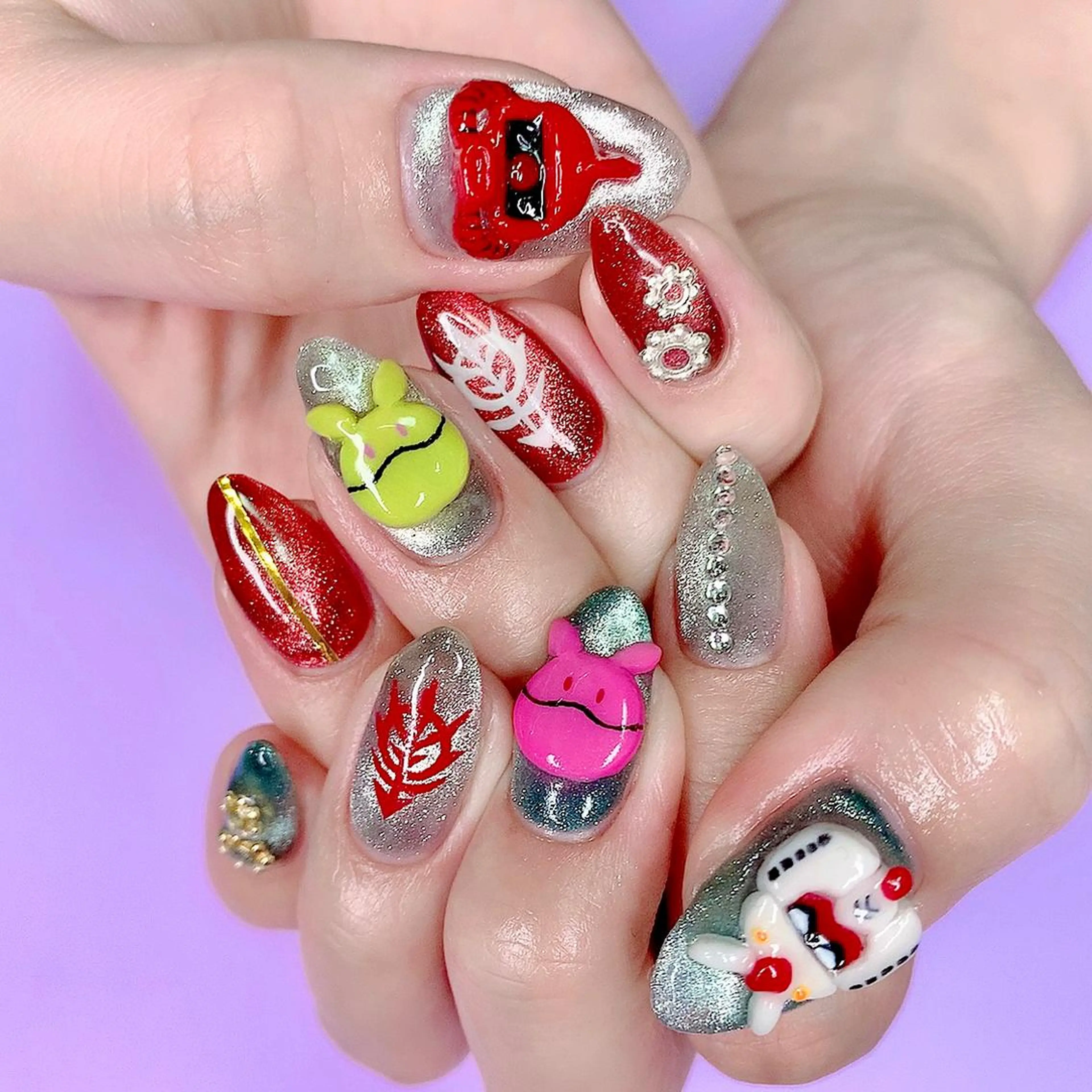 ネイル アートネイル キラキラネイル 韓国ネイル ラメ(グリッター) マグネットネイル 3Dアートネイル💗 都築レナのネイルデザイン