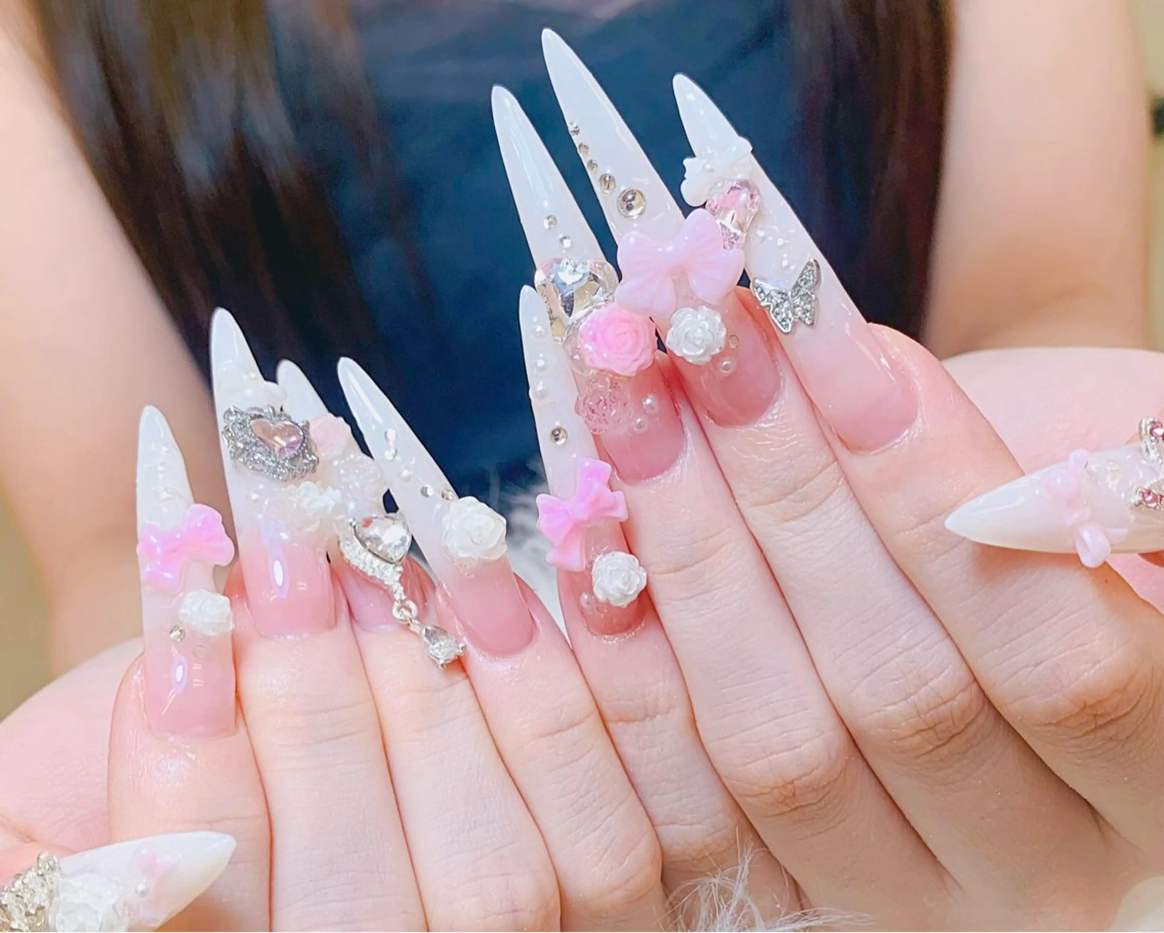 ネイル チークネイル 長さ出し フラッシュネイル フレンチネイル グラデーション ハンドネイル AN NAIL SALONのネイルデザイン