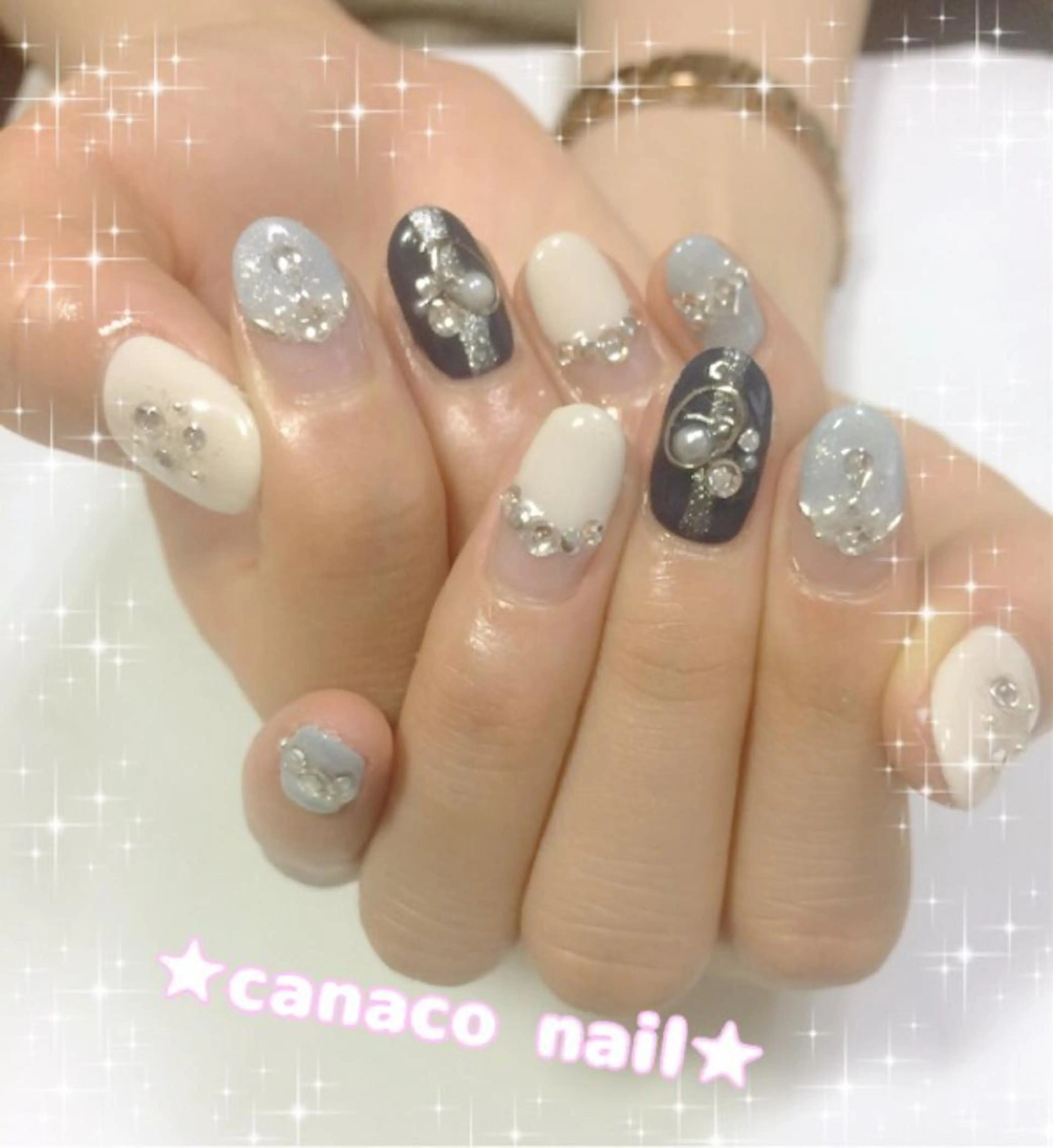 ネイル ストーンネイル ハンドネイル ハンドケア ベテランネイル cnc  nailのネイルデザイン