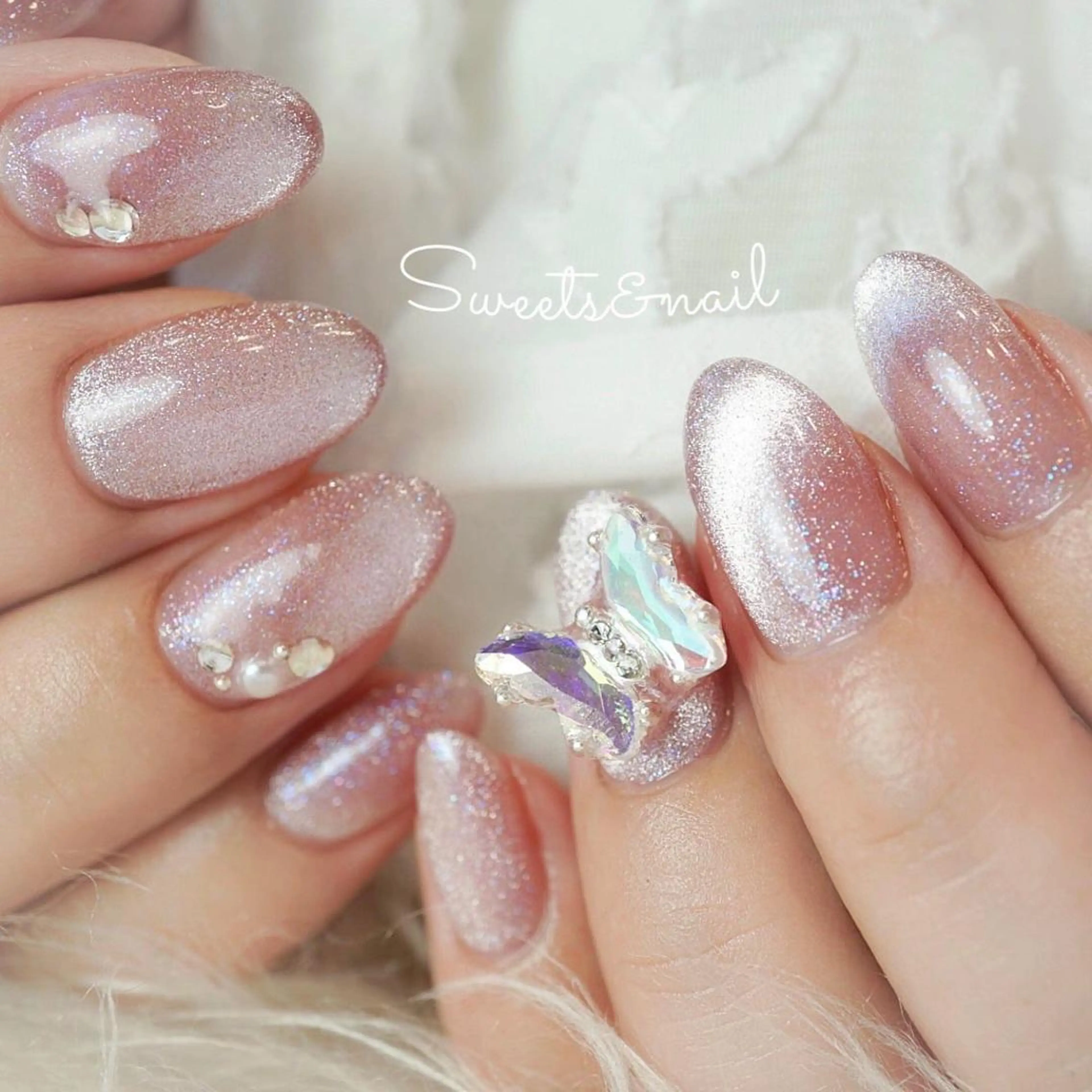ネイル オーロラネイル ブルー 氷ネイル・うるうるネイル キラキラネイル 韓国ネイル Sweets＆ nail みなこのネイルデザイン