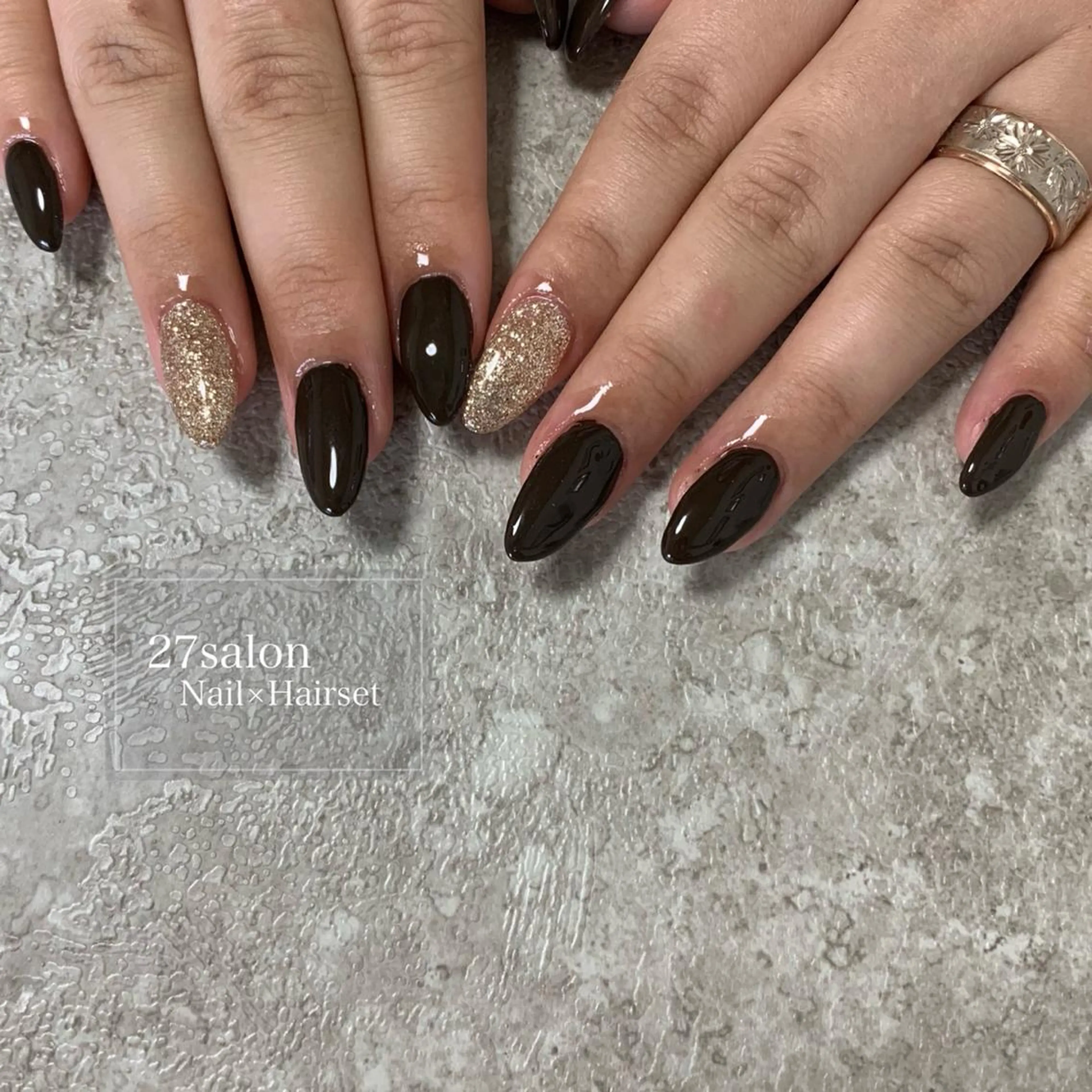 ネイル ブラウン ラメ(グリッター) 27salon yuinaのネイルデザイン