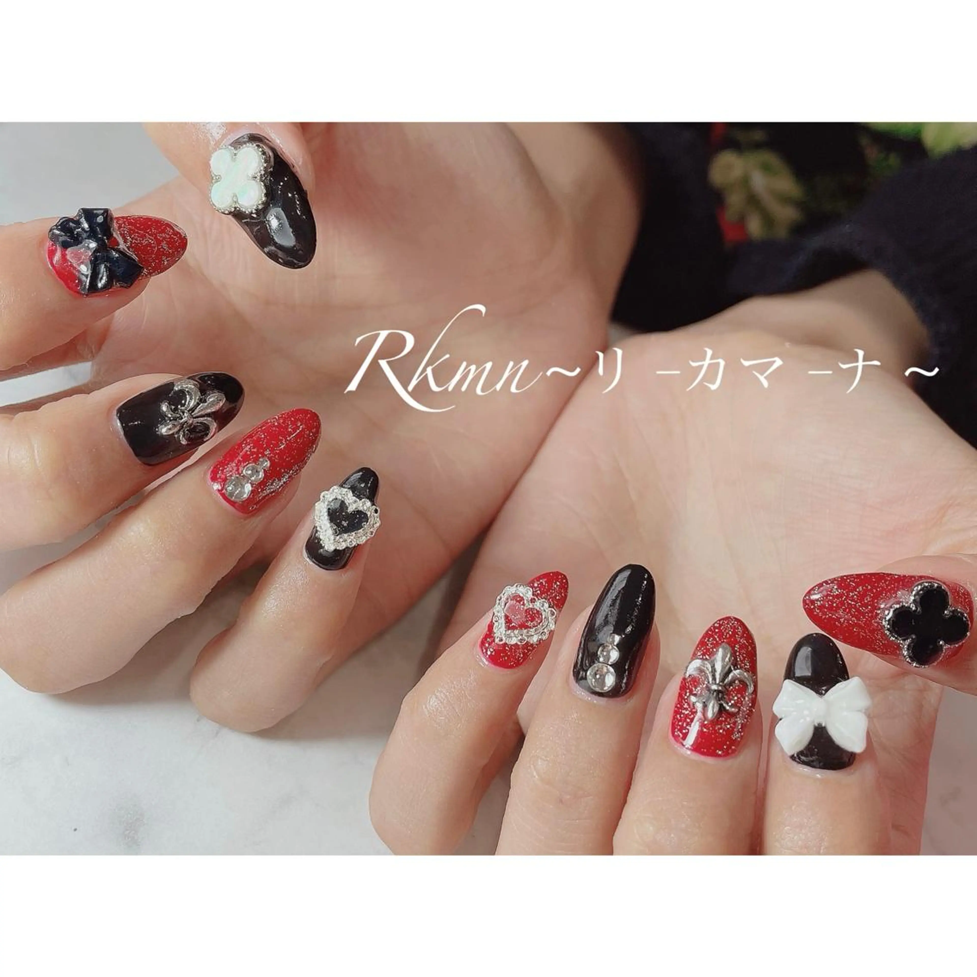 ネイル アートネイル 赤色 リボン 春ネイル ハンドネイル フットネイル ハンドケア Rkmn ~リ-カマ-ナ~のネイルデザイン