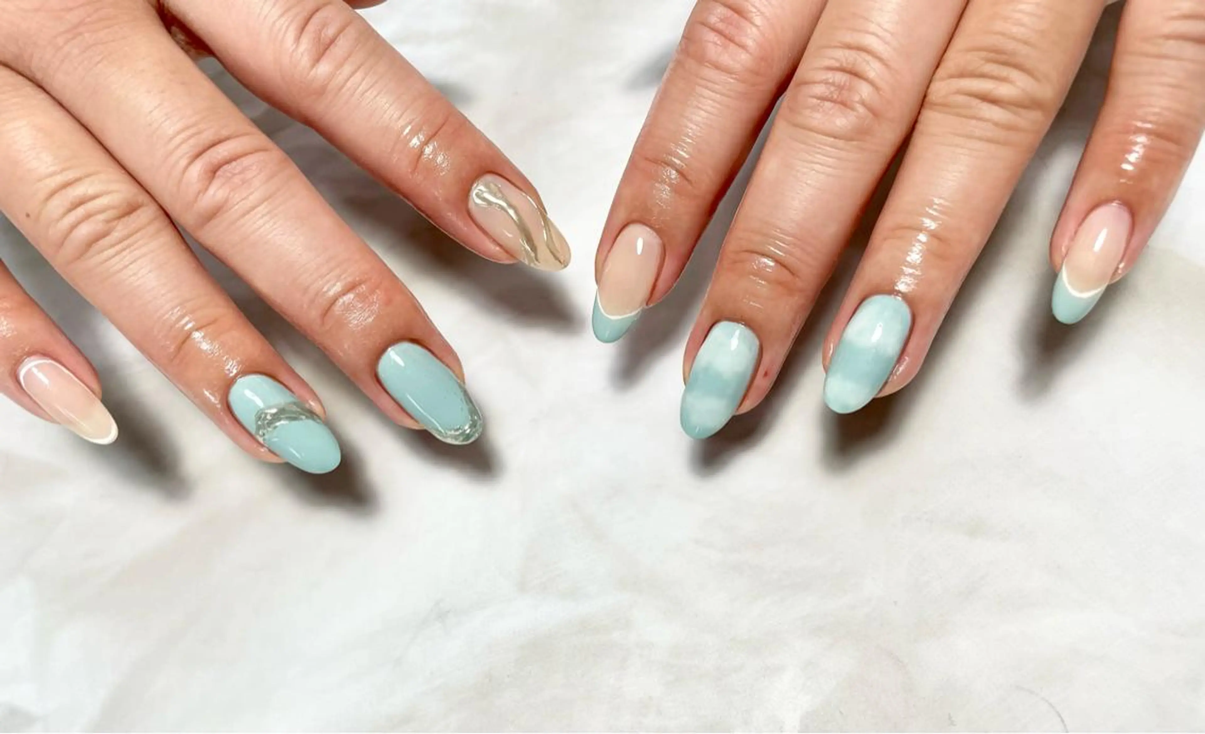 ロング ネイル アートネイル ブルー フレンチネイル ミラーネイル ニュアンスネイル Colorer'me クロレミーのネイルデザイン