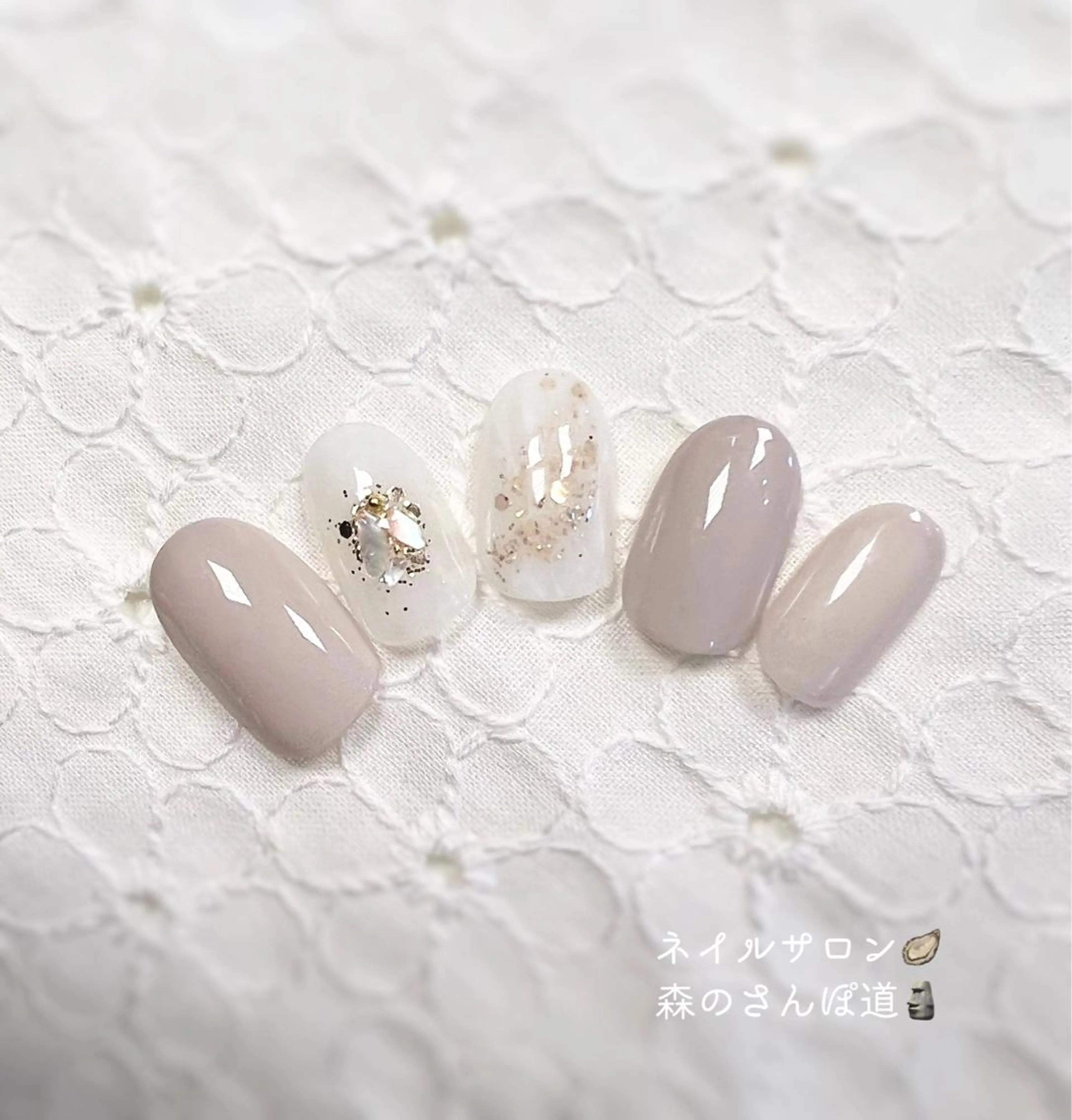 ネイル ハンドネイル ショートネイル 森のさんぽ道のネイルデザイン