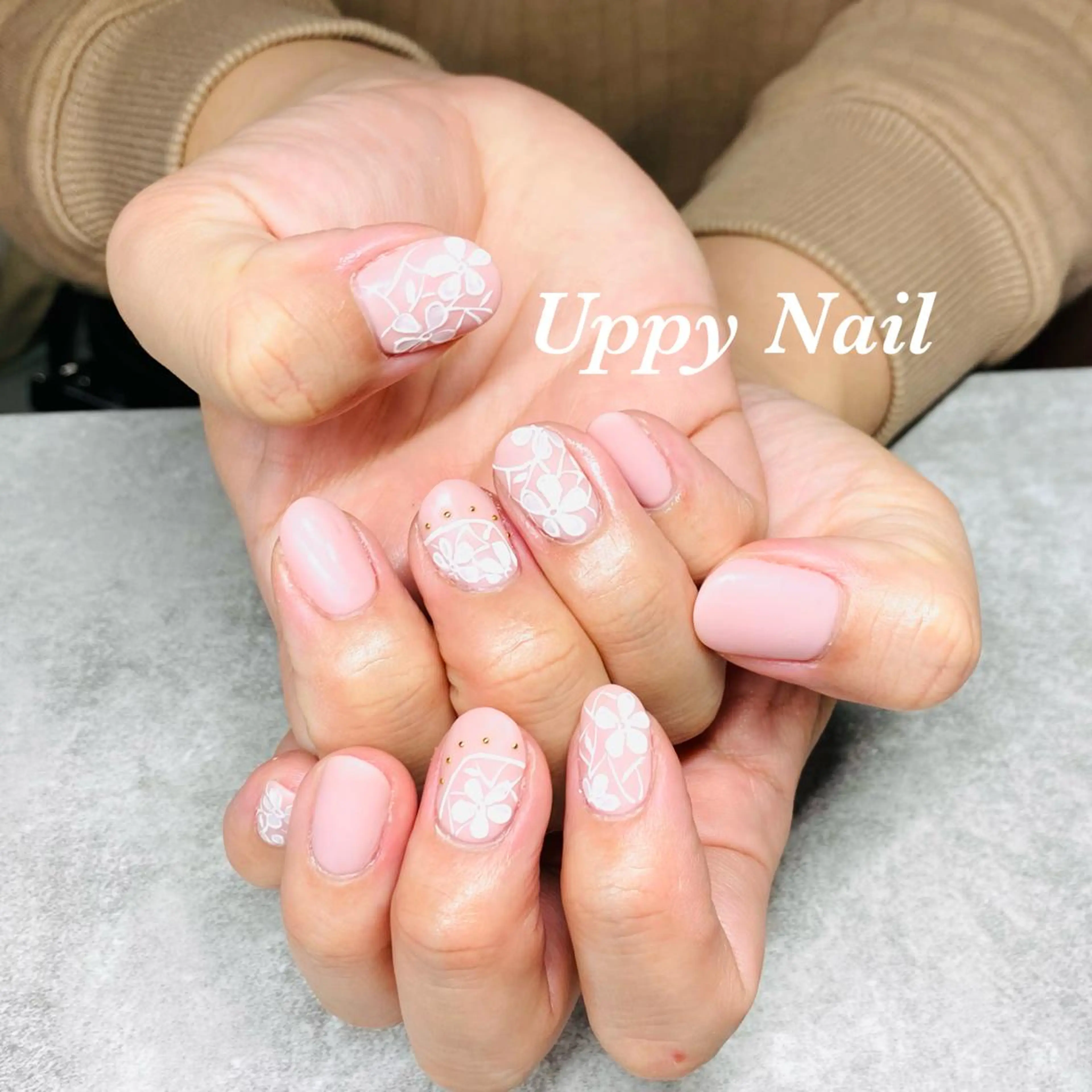 ネイル フラワーネイル レース マットネイル 春ネイル ハンドネイル Uppy Nail ukyoのネイルデザイン