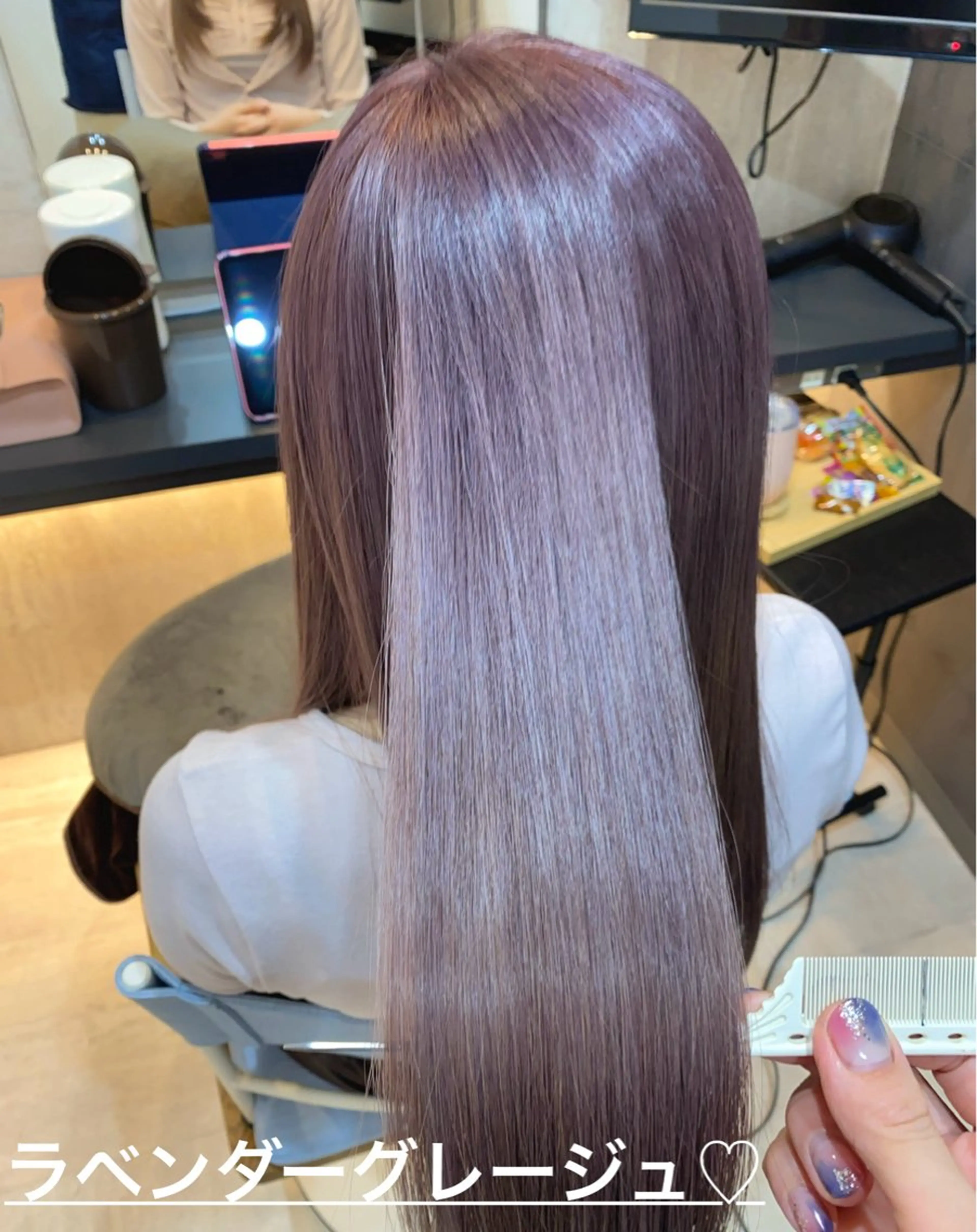 ロング カラー ブリーチ 透明感カラー グレージュ ラベンダーカラー ラベンダーグレージュ ヘアカラー ディアーズ さくらのヘアスタイル