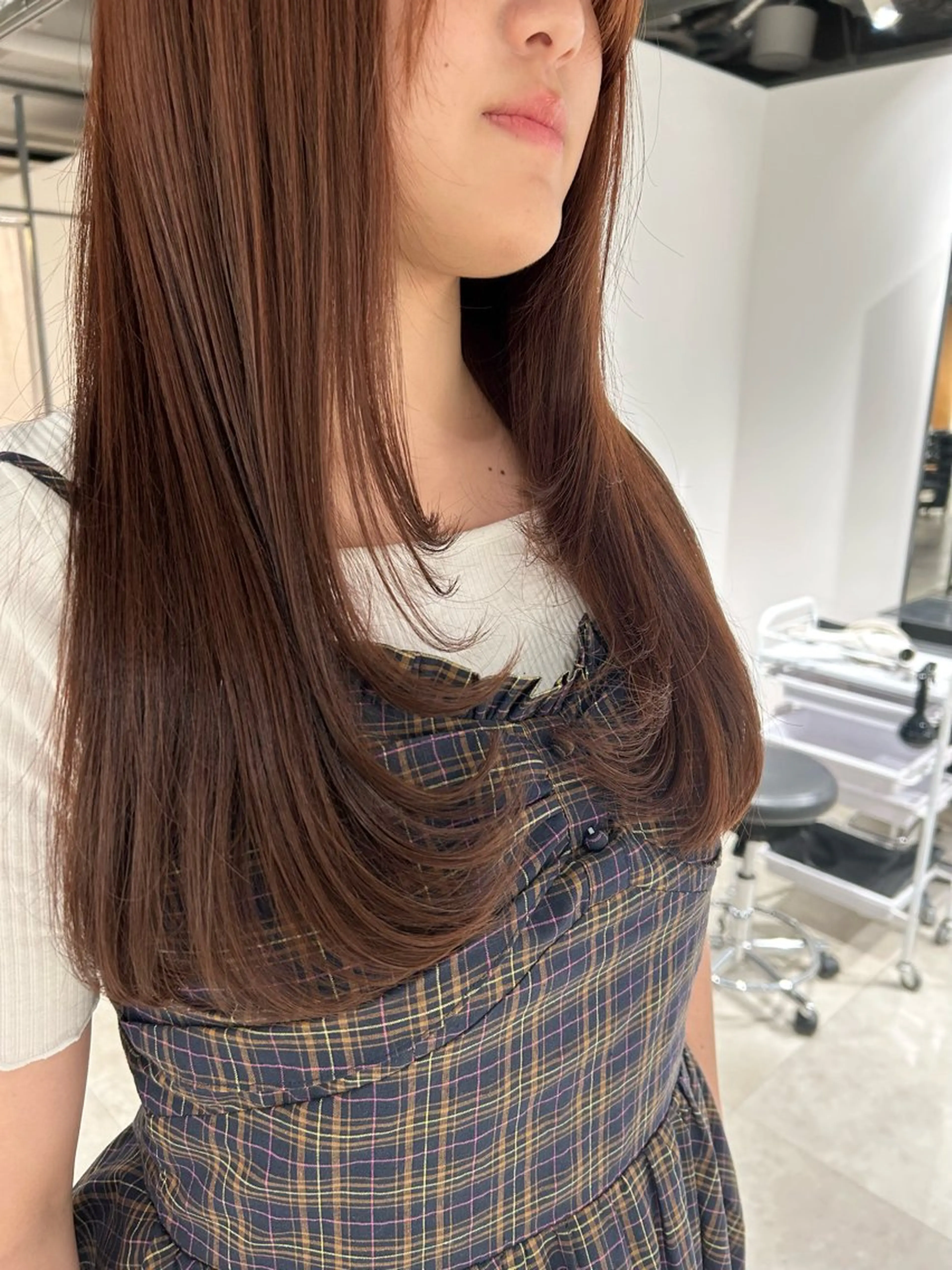 ロング カラー ブラウンカラー オレンジ オレンジブラウン レイヤーカット カット ヘアカラー トリートメント ヘッドスパ ヘアセット スキバサミを使わない カット🌼唯🌼のヘアスタイル
