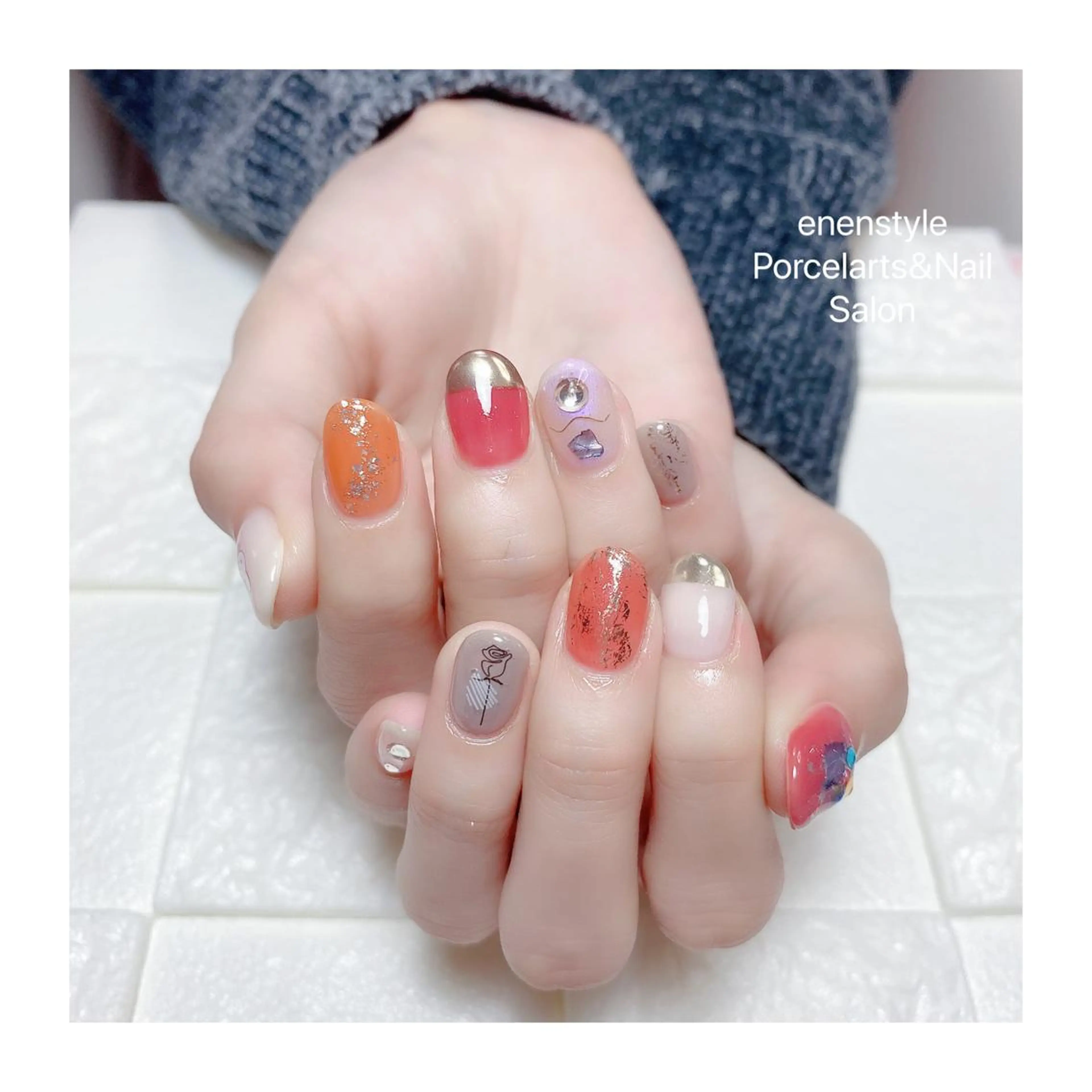 ミディアム ネイル ハンドネイル 👑enen style👑のネイルデザイン