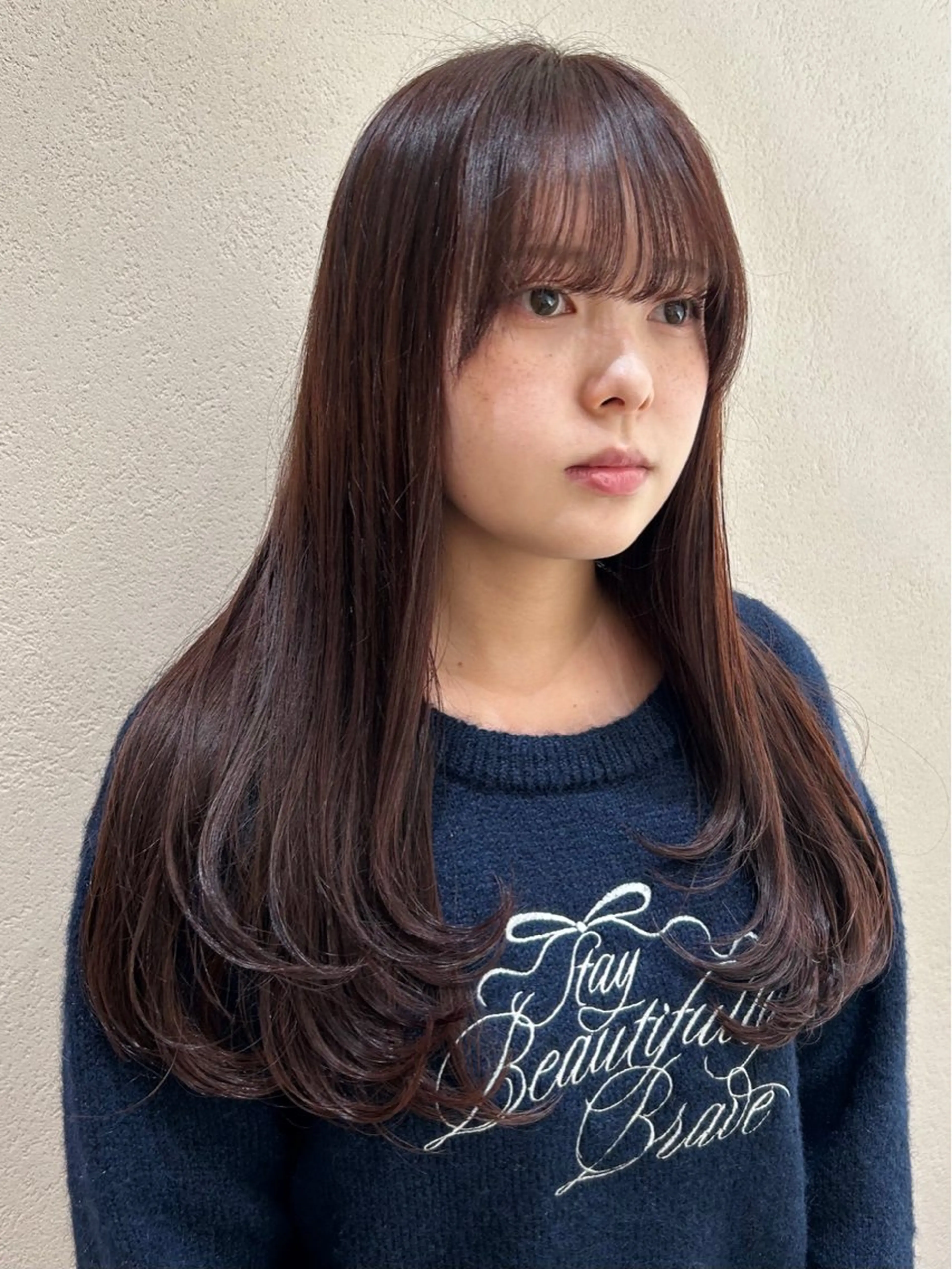 ロング カラー 髪質改善 韓国風ヘア レイヤーカット 小顔カット トリートメント カット ヘアカラー トリートメント レイヤーカット☆顔ま わりカット*田村りおのヘアスタイル