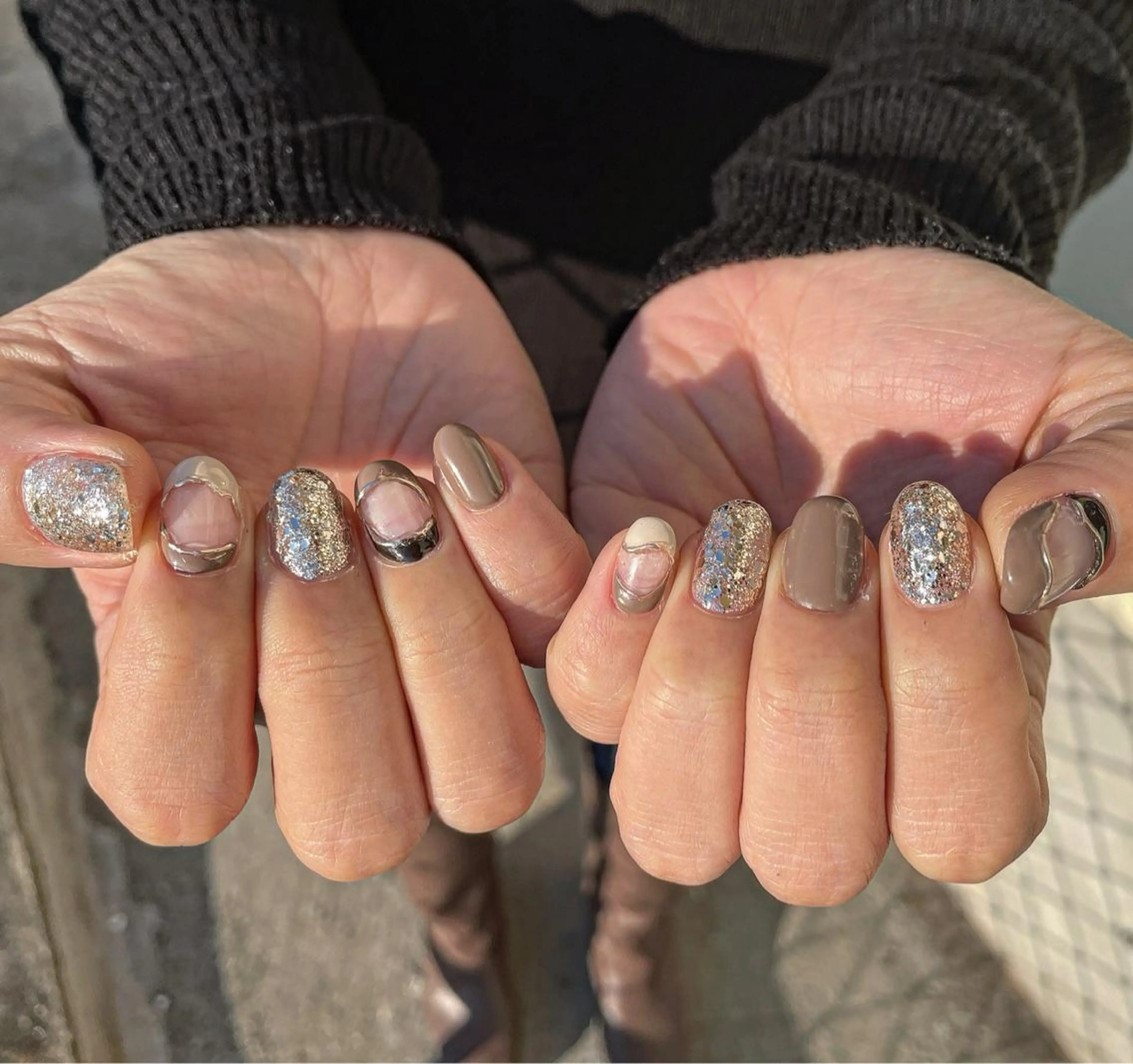 ネイル アートネイル ブラウン マットネイル ミラーネイル ニュアンスネイル ~Liebe~ harukaのネイルデザイン