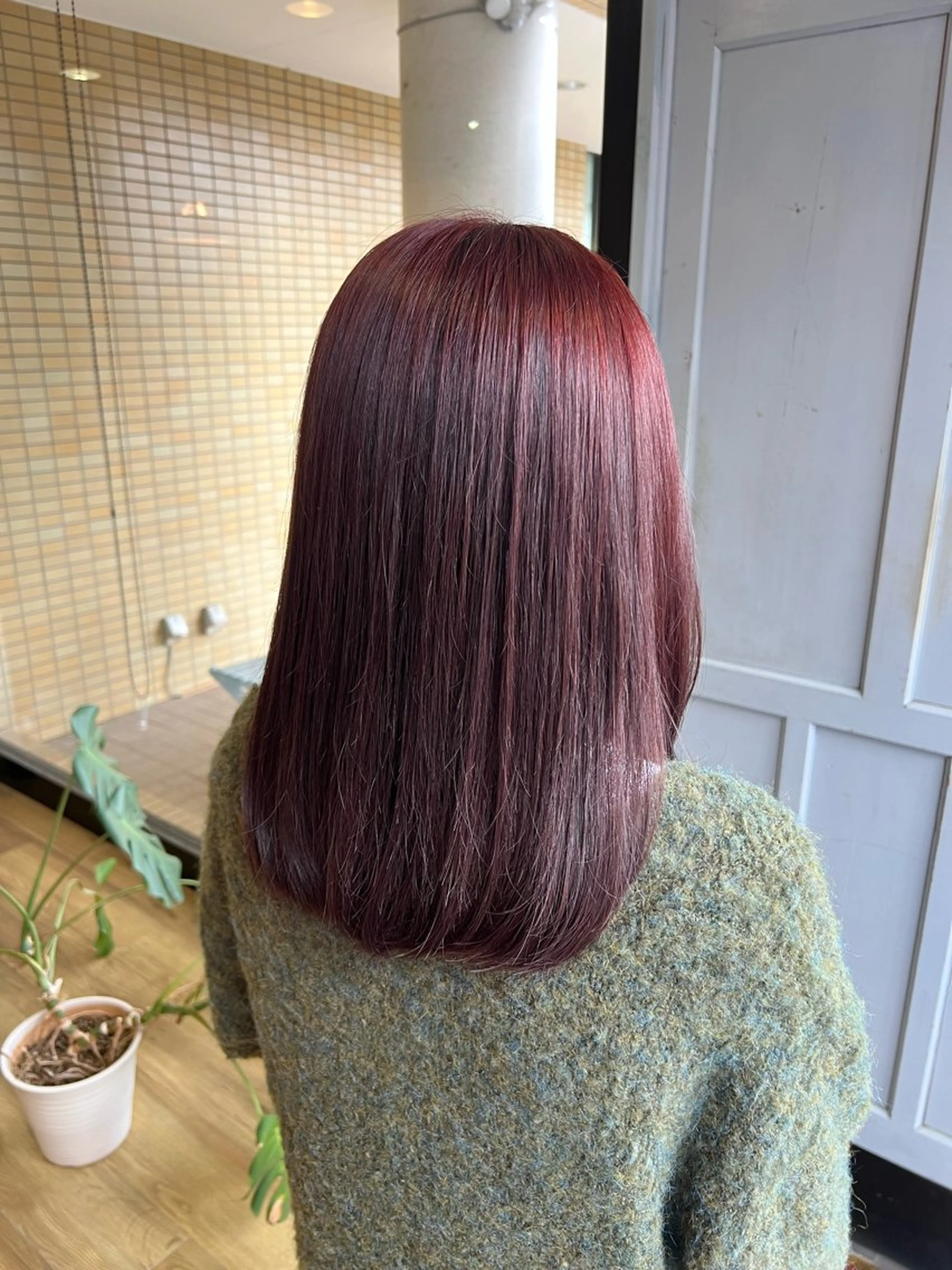 セミロング カラー レッドカラー カット ヘアカラー 堀 望美のヘアスタイル