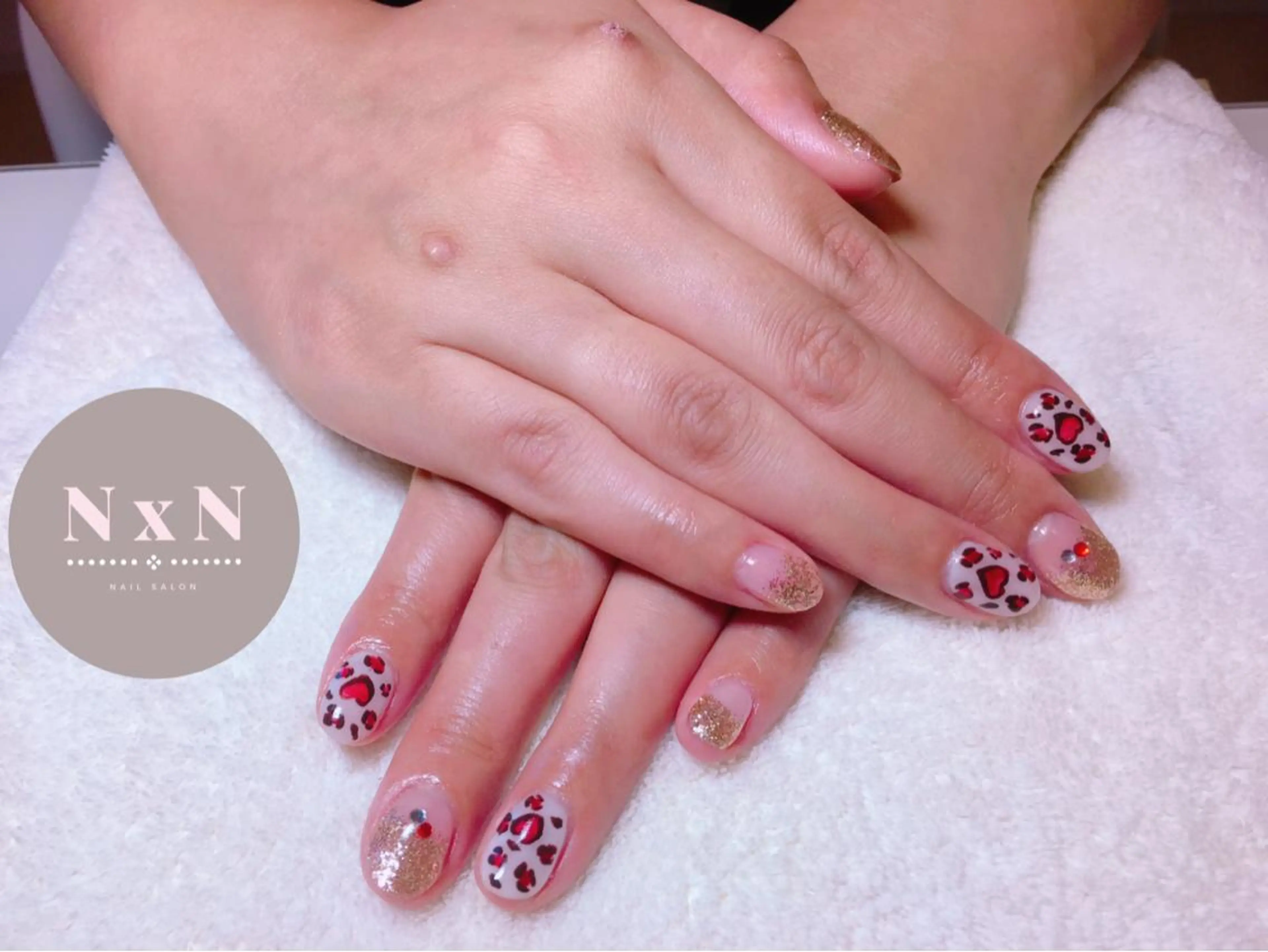 ネイル アニマル柄 ハート ラメ(グリッター) ラメグラデーション ハンドネイル nail salon N×Nのネイルデザイン