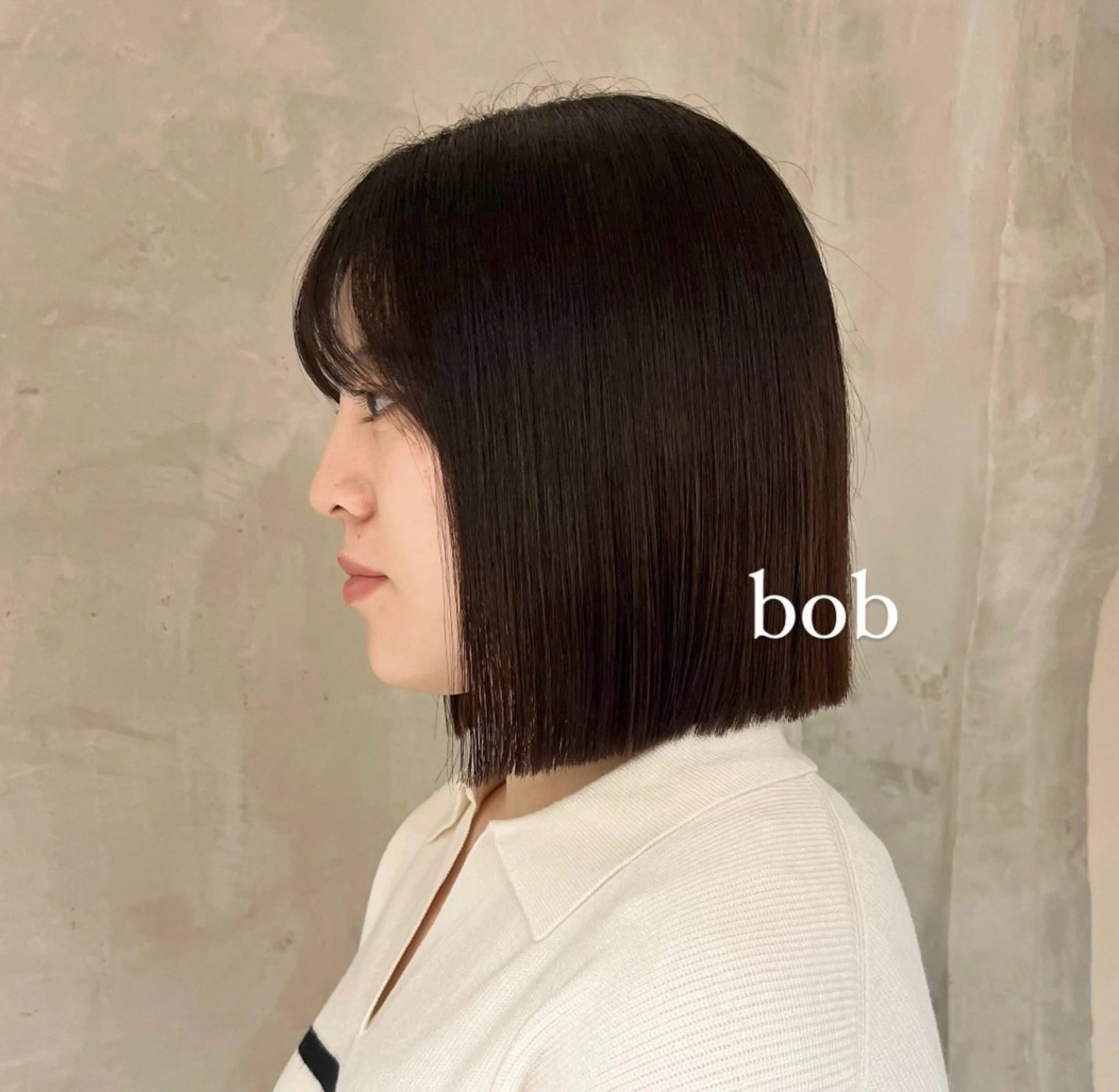 ミディアム 切りっぱなしボブ ボブ カット トリートメント 切りっぱなしボブ/ 艶カラー/綾莉のヘアスタイル