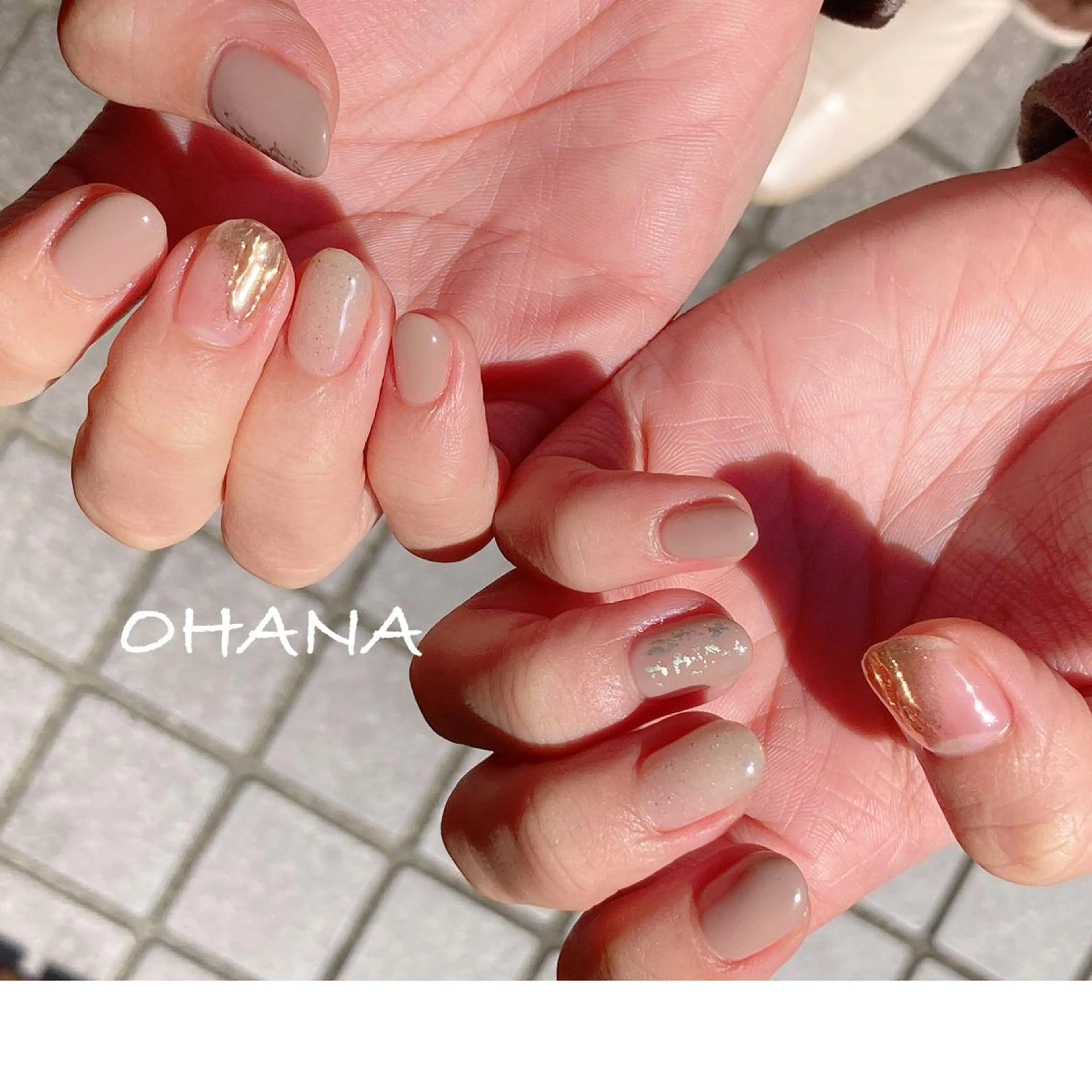 ネイル 成人式 長さ出し フットネイル ミラーネイル ニュアンスネイル nailroom OHANA🌴のネイルデザイン