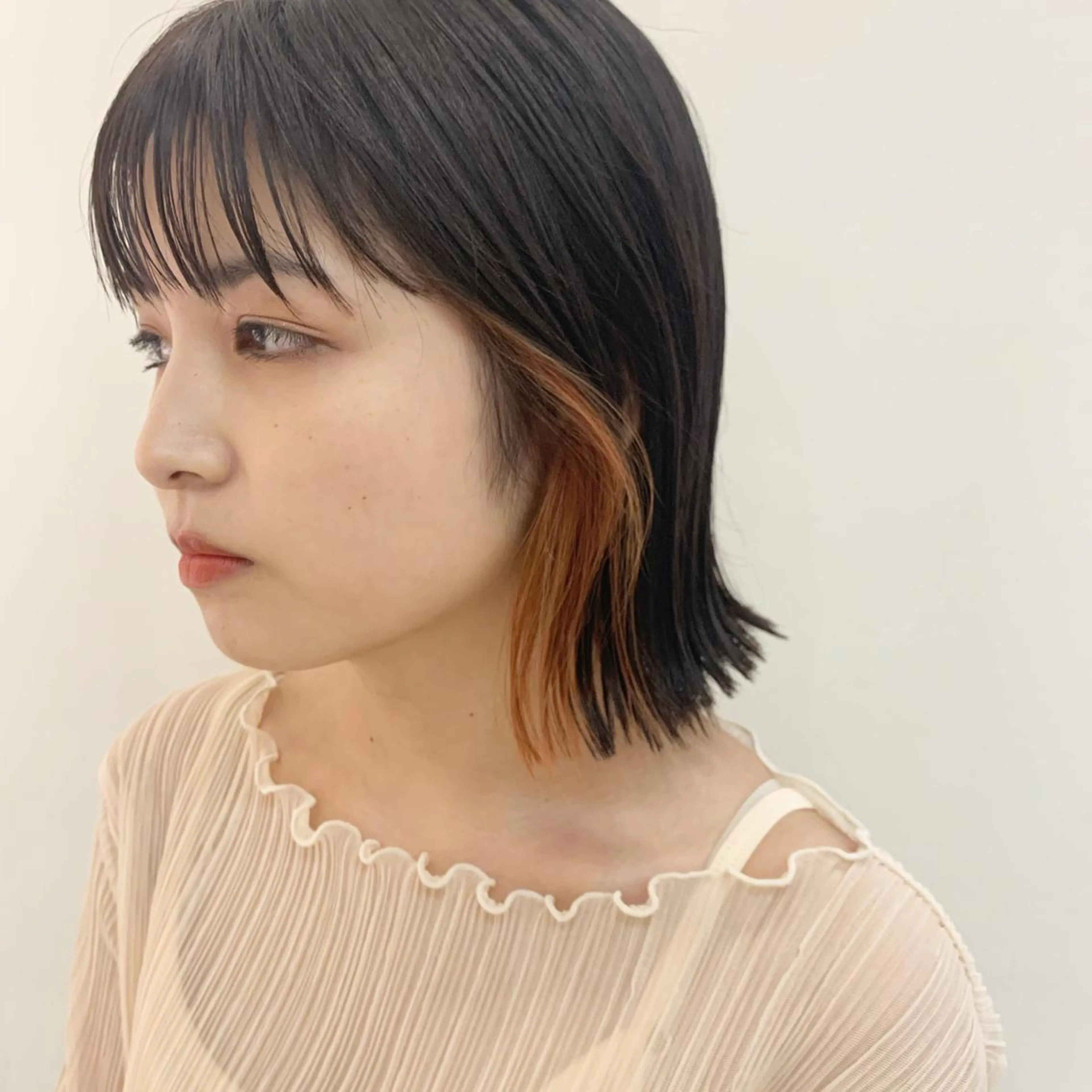 ミディアム カラー オレンジ ヘアカラー mina🪐立川駅/ 無料ショートカットのヘアスタイル