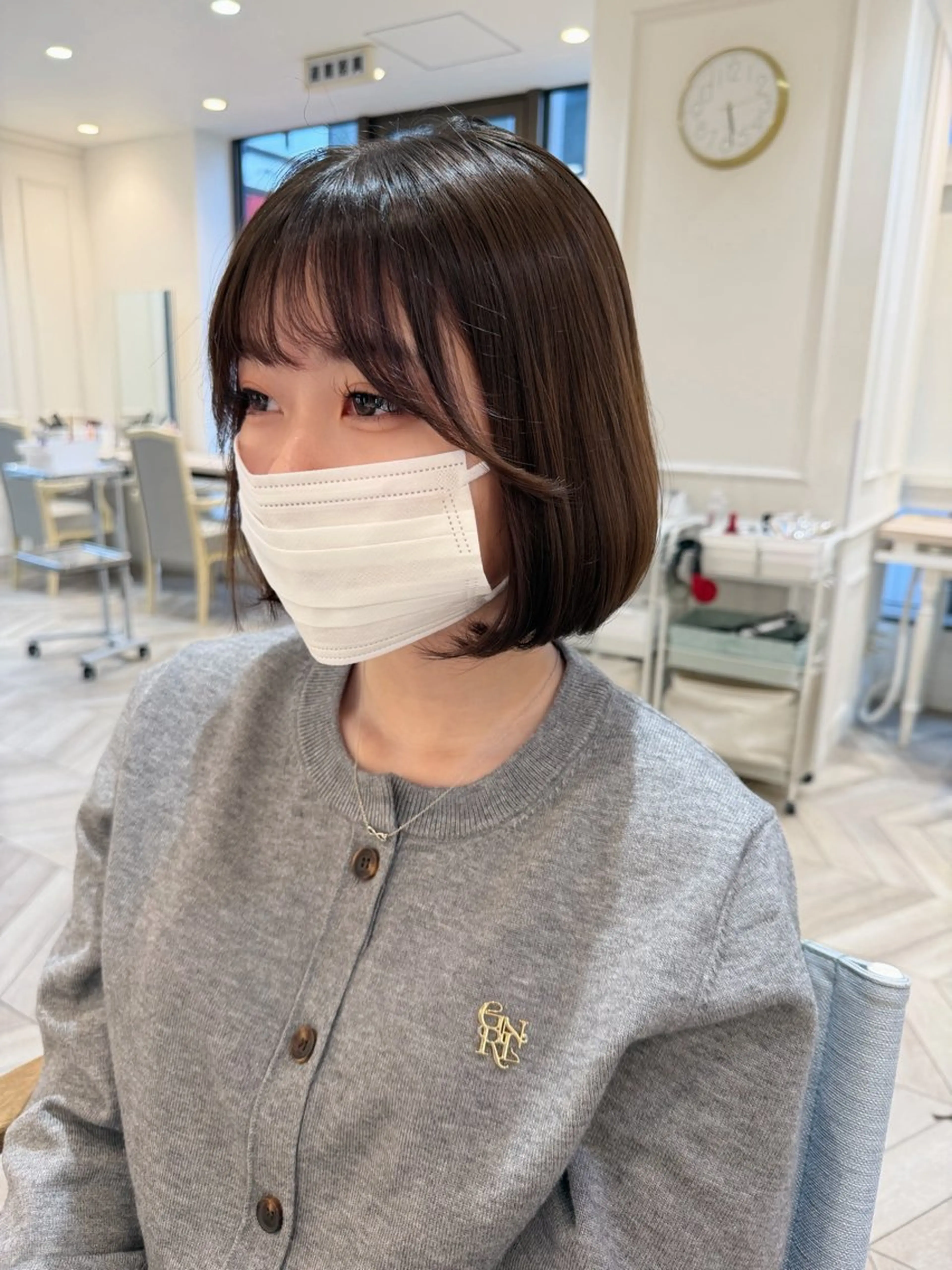 ショート ボブ 小顔カット トリートメント カット トリートメント 小顔レイヤー/ ベージュ🤍Rieのヘアスタイル