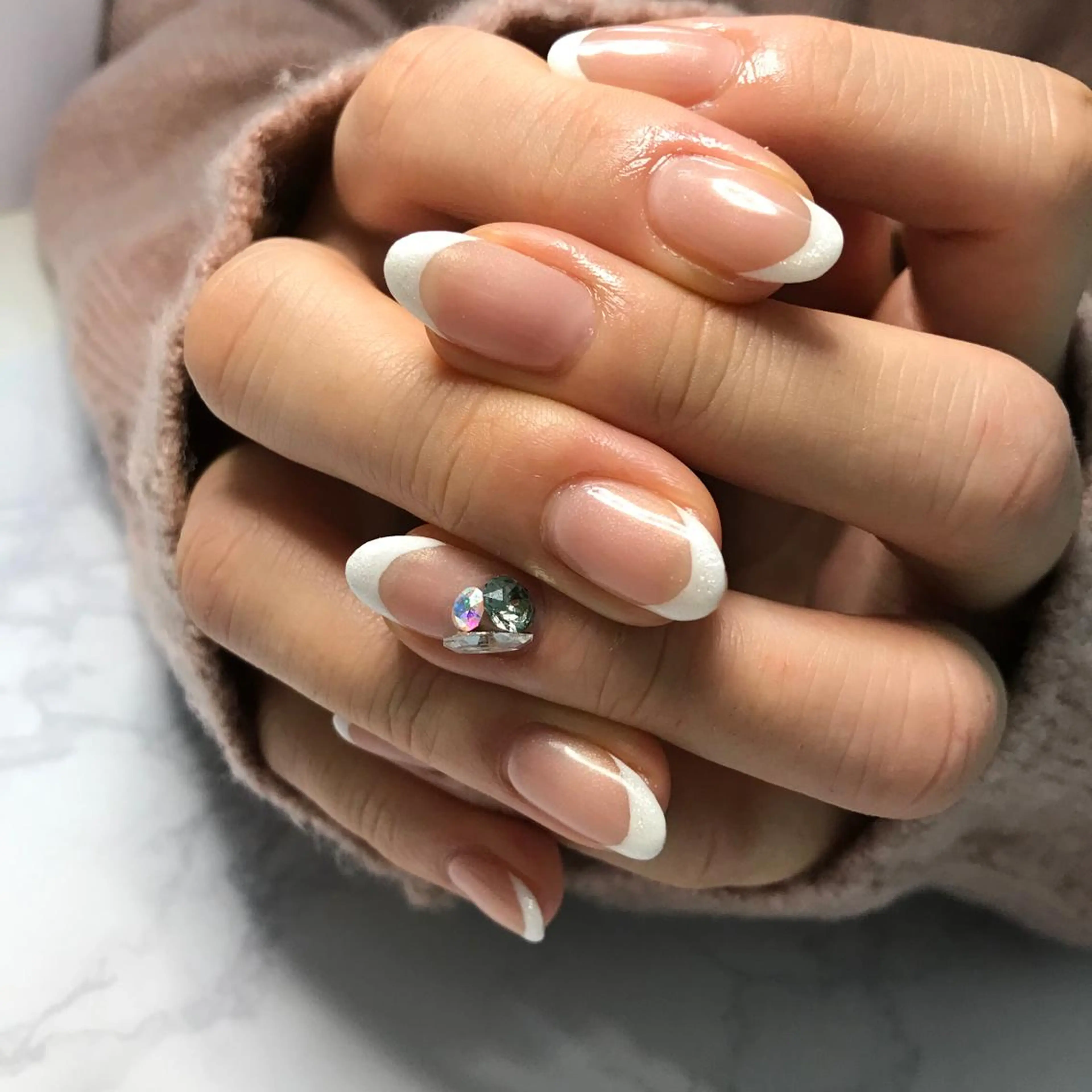 ネイル フレンチネイル キラキラネイル ラメ(グリッター) ハンドネイル 韓国/網紅/パーツ M-salonのネイルデザイン