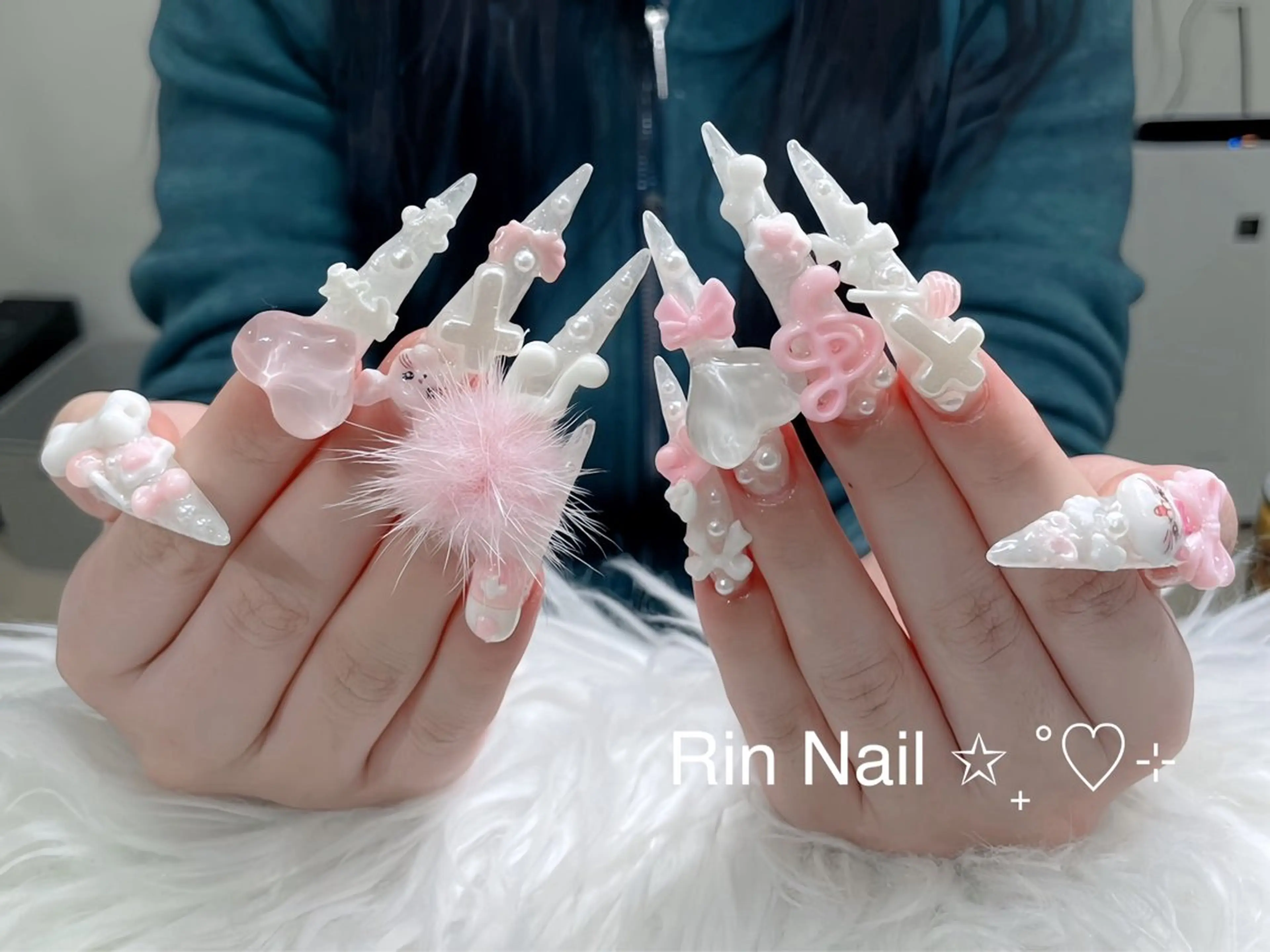 ネイル アートネイル 成人式 ロングネイル ニュアンスネイル スカルプネイル ハンドネイル Rin Nail 新大久保店のネイルデザイン