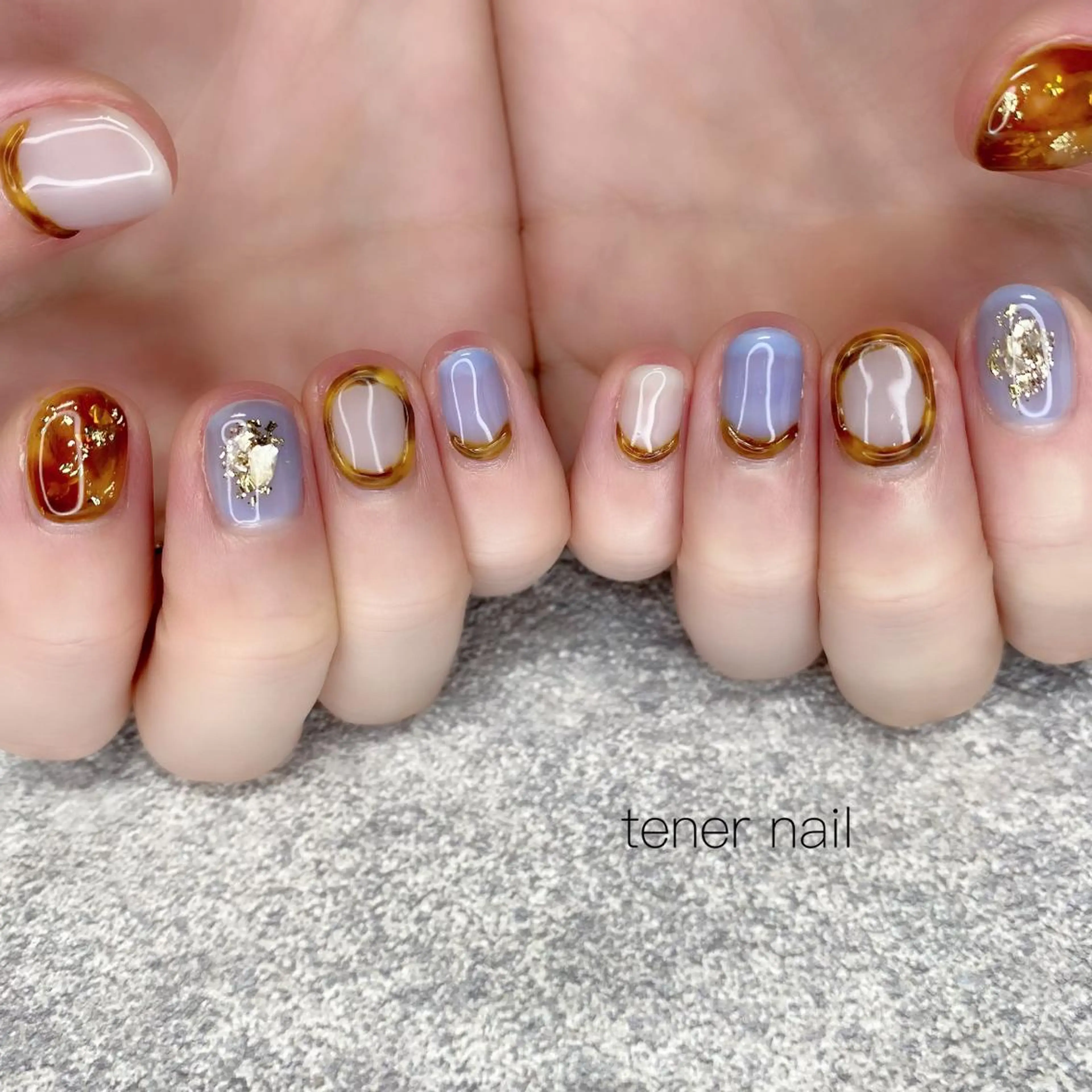 ネイル べっ甲ネイル ブルー テネルネイル tener nailのネイルデザイン