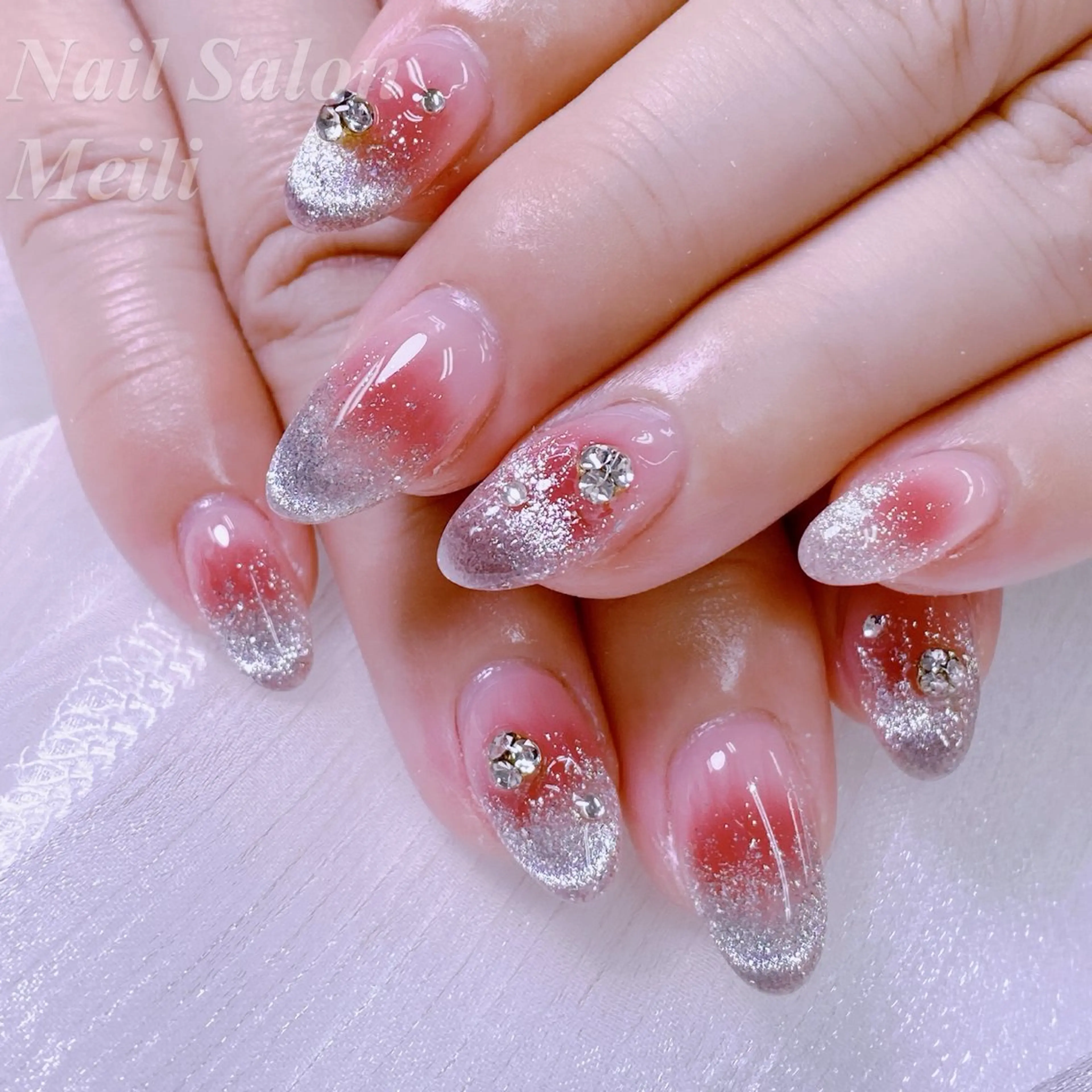 ネイル チークネイル フレンチネイル キラキラネイル マグネットネイル マグネットフレンチ NAILSALON MEILIのネイルデザイン