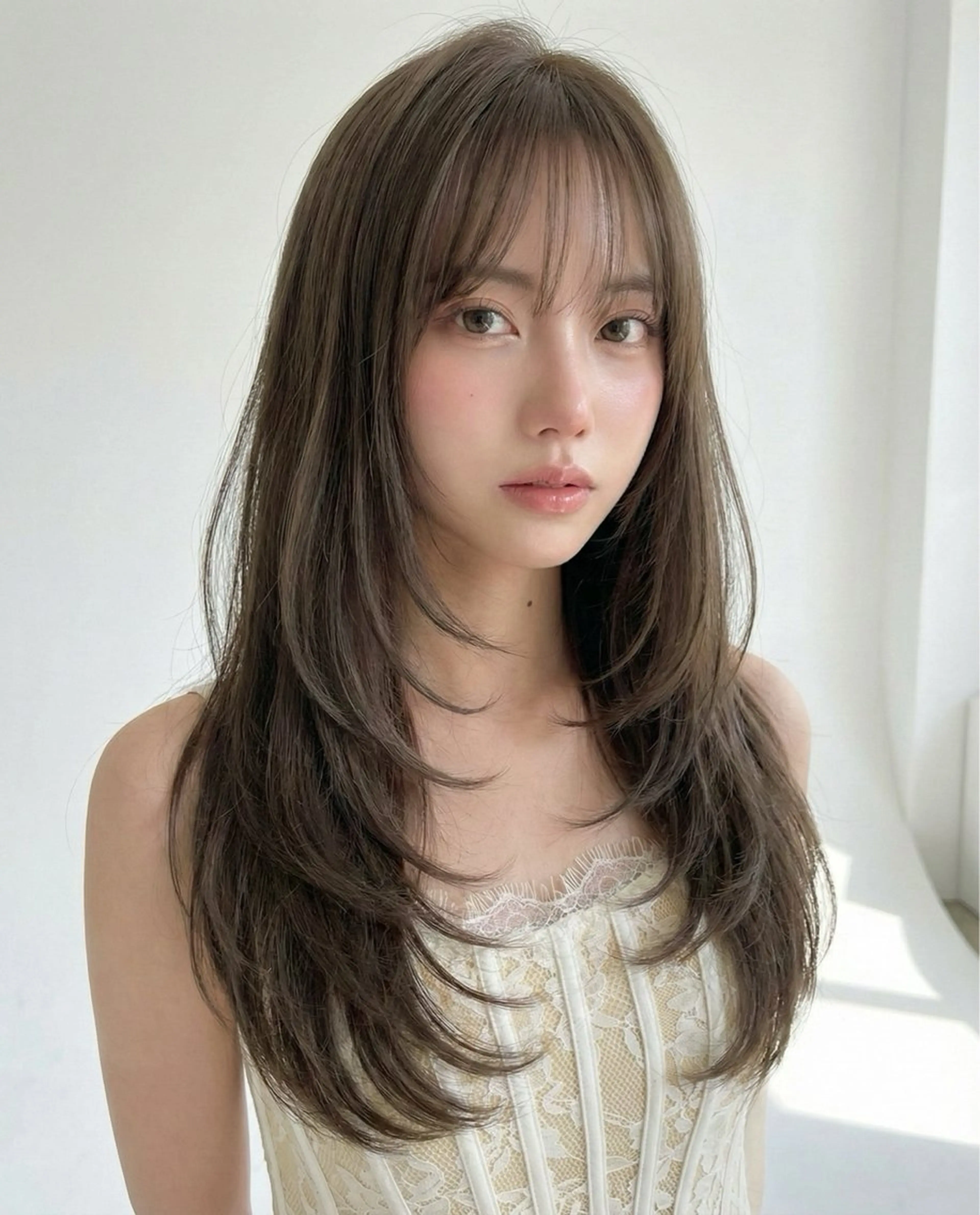 ロング アッシュ レイヤーカット カット ヘアカラー トリートメント レイヤー/顔周り カット/松岡 祥利のヘアスタイル