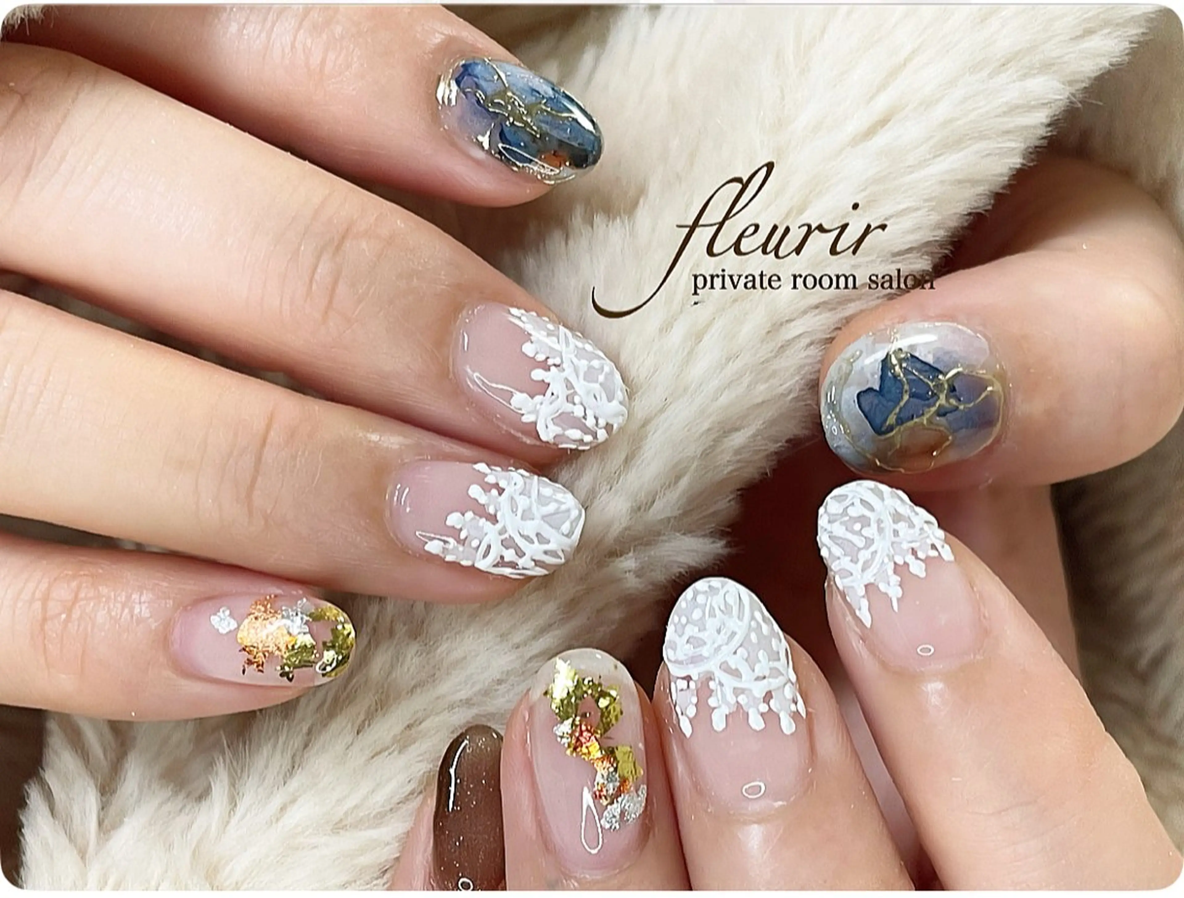 ネイル アートネイル レース 大理石ネイル(マーブル) フルリール 【プライベートサロンのネイルデザイン