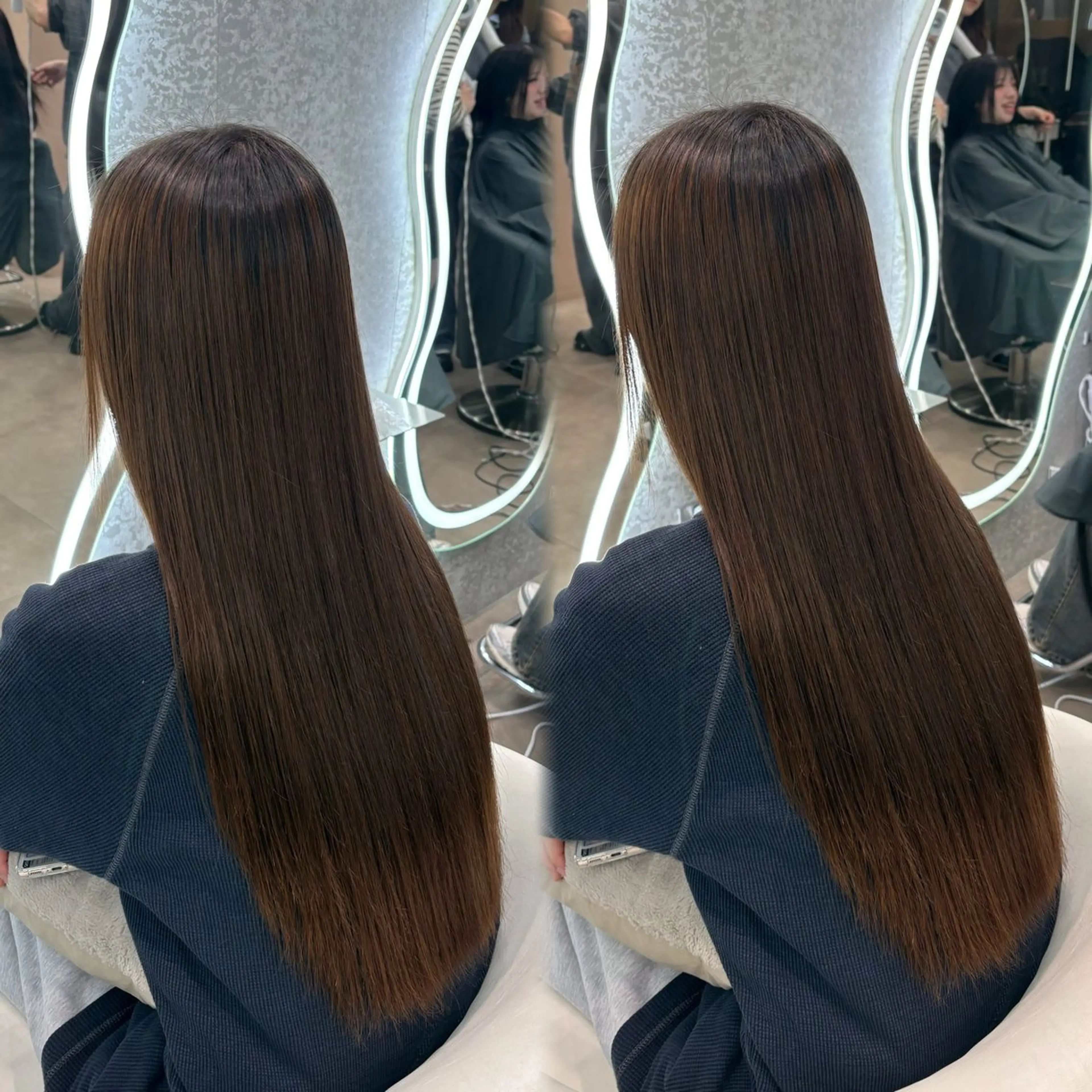 ロング カラー ヘアアレンジ アッシュ 黒髪 ブリーチ ブルーカラー ブルーブラック カット ヘアカラー 縮毛矯正 トリートメント ヘアセット 大宮‎🩵縮毛矯正 レイヤー　佐藤和のヘアスタイル