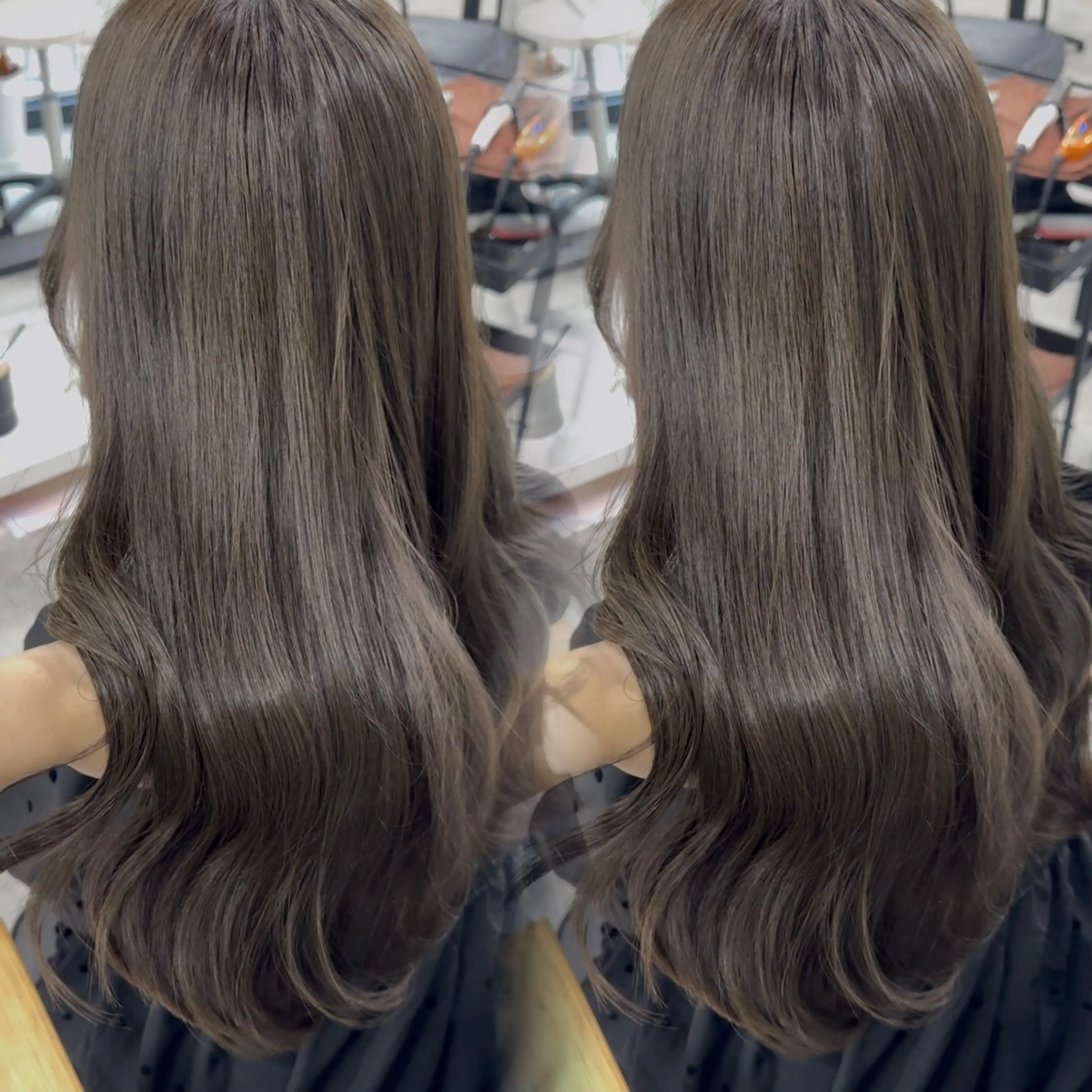 ロング カラー アッシュ アッシュブラウン ベージュカラー 黒髪 ブリーチ 赤み無し柔らかカラー 【梅田】madokaのヘアスタイル