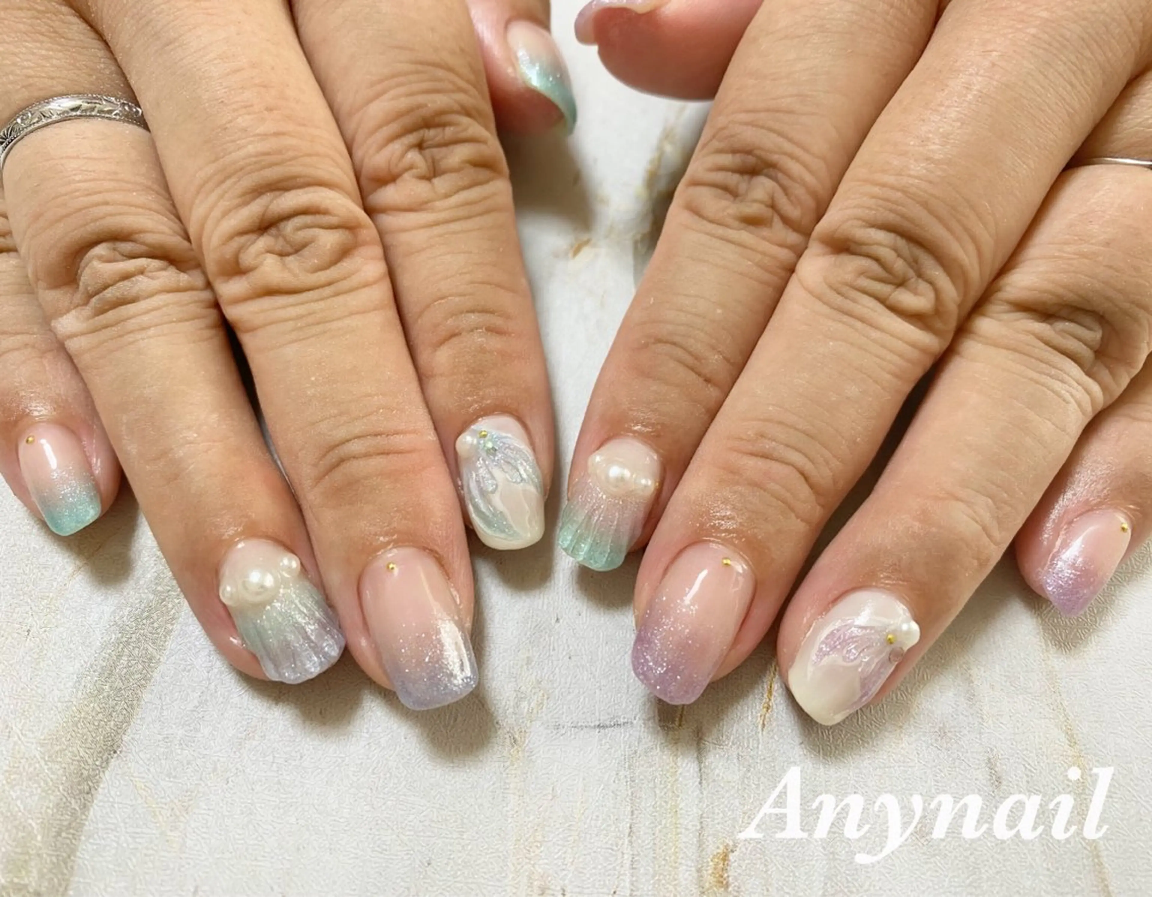 ネイル ブルー 夏ネイル ハンドネイル 岩澤 恵子のネイルデザイン