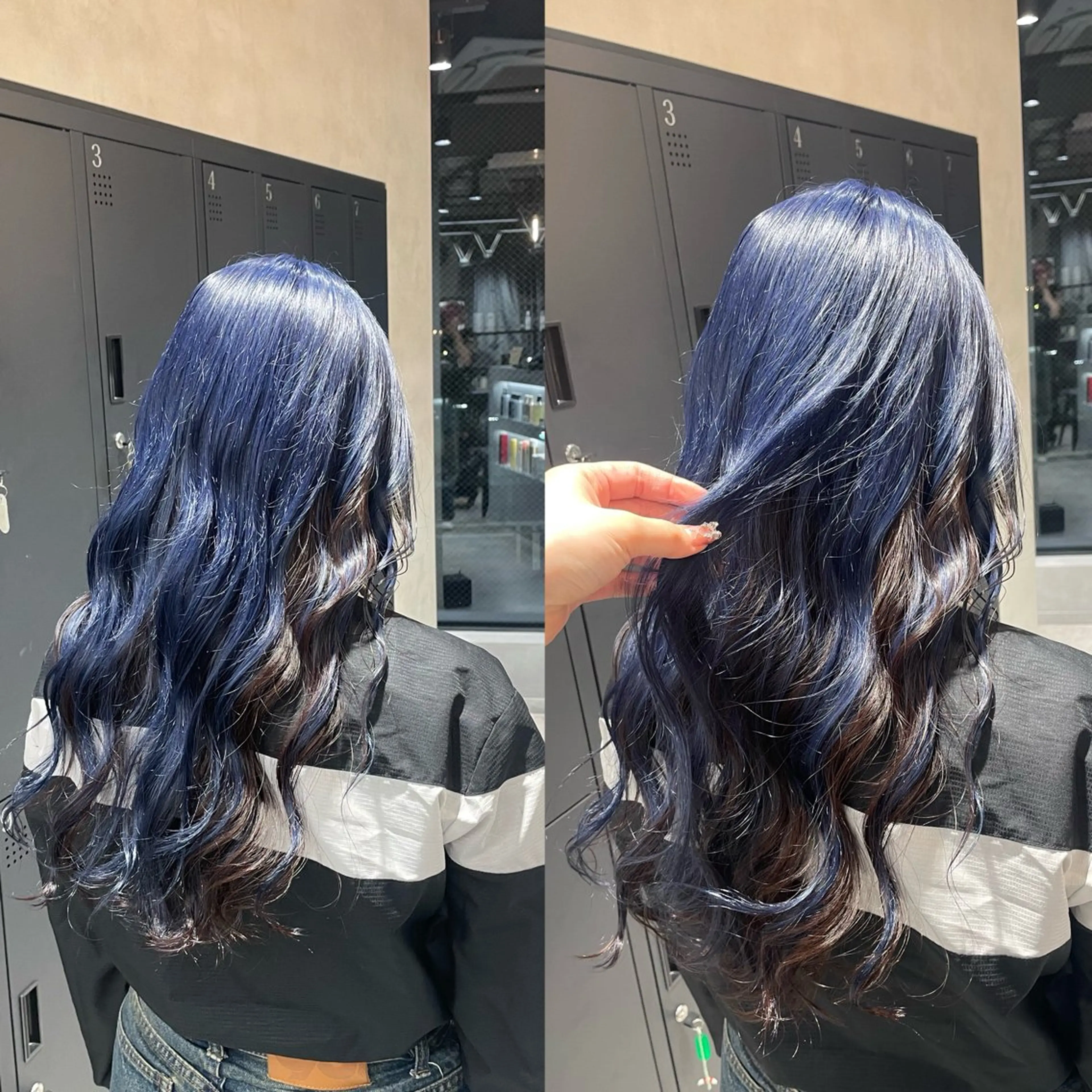 カラー 黒髪 ブリーチ ネイビーカラー ヘアカラー 暖色/ハイトーン/ カラー/HBLのヘアスタイル