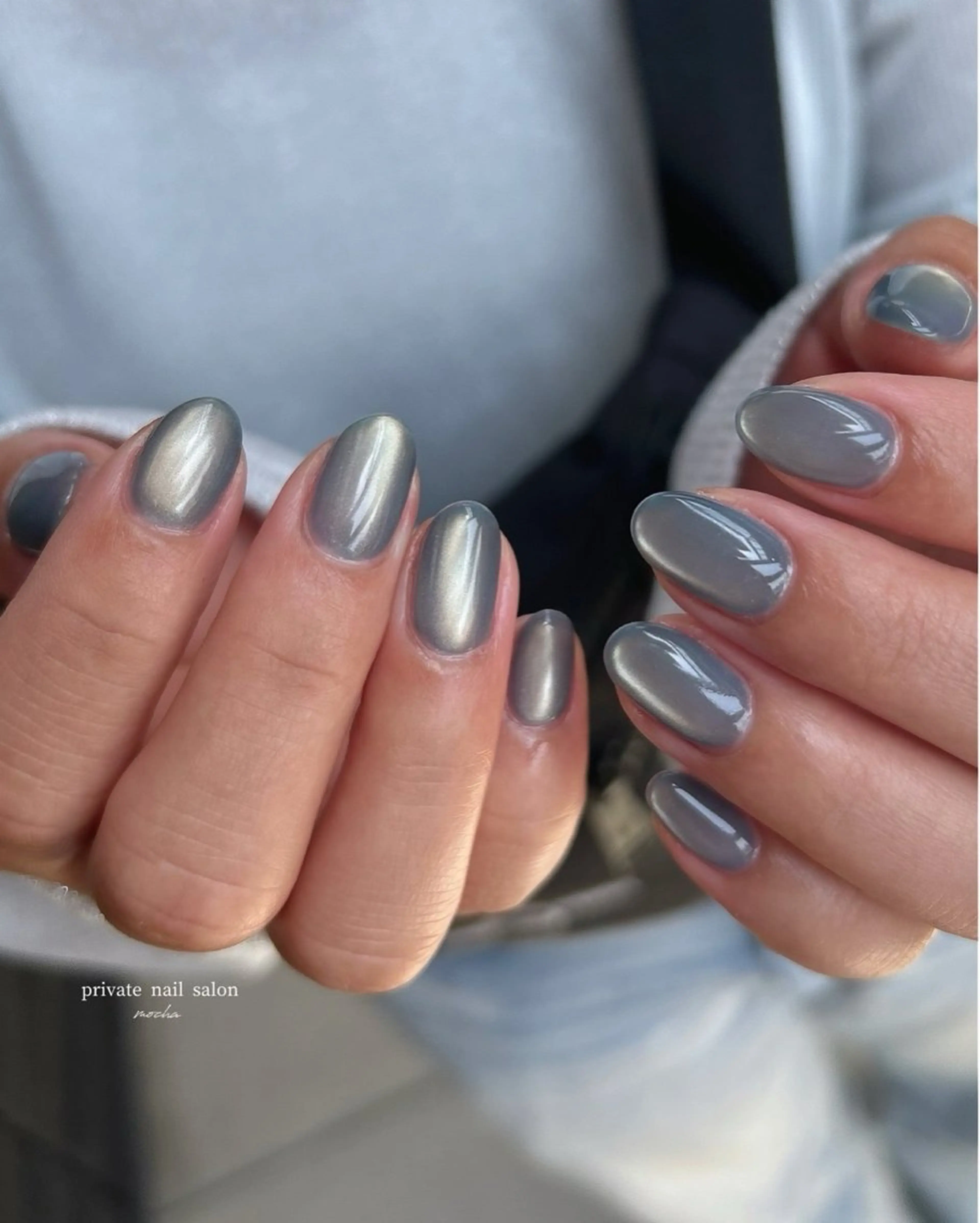 ネイル カジュアル フレンチネイル マグネットネイル ミラーネイル ニュアンスネイル ハンドネイル mocha nailのネイルデザイン